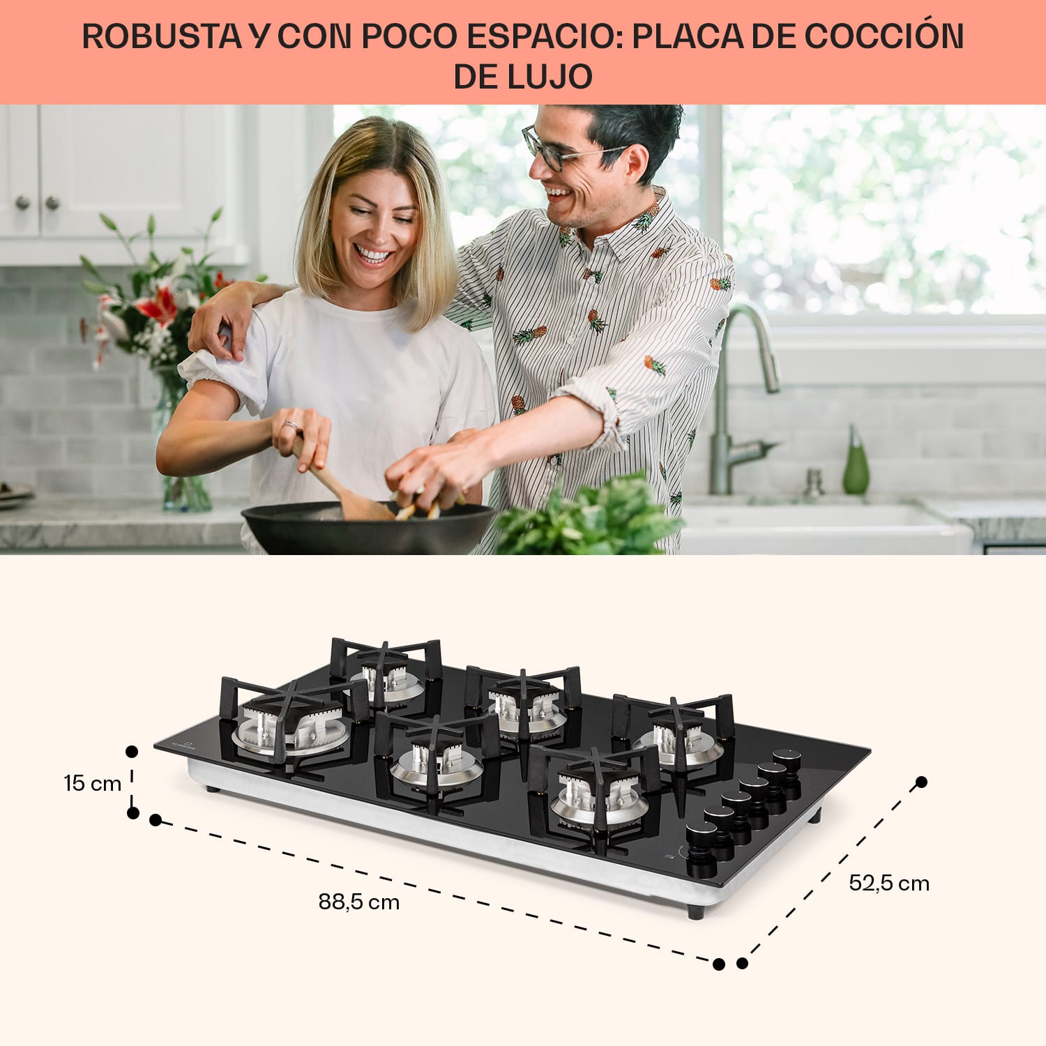 Trifecta 6 Placa de gas de 6 quemadores de alta potencia, normales y auxiliares  