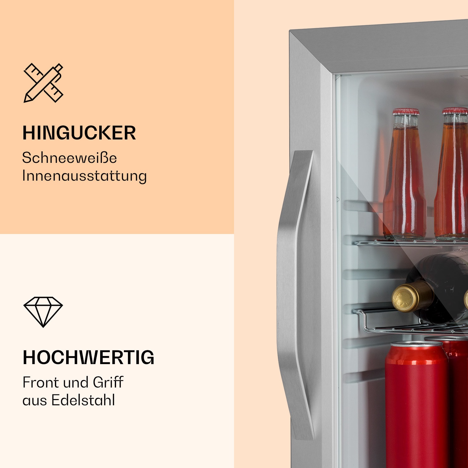 Beersafe M Crystal White Kühlschrank 33 Ltr 2 Böden Glastür Edelstahl 33 L | Weiß | Silber