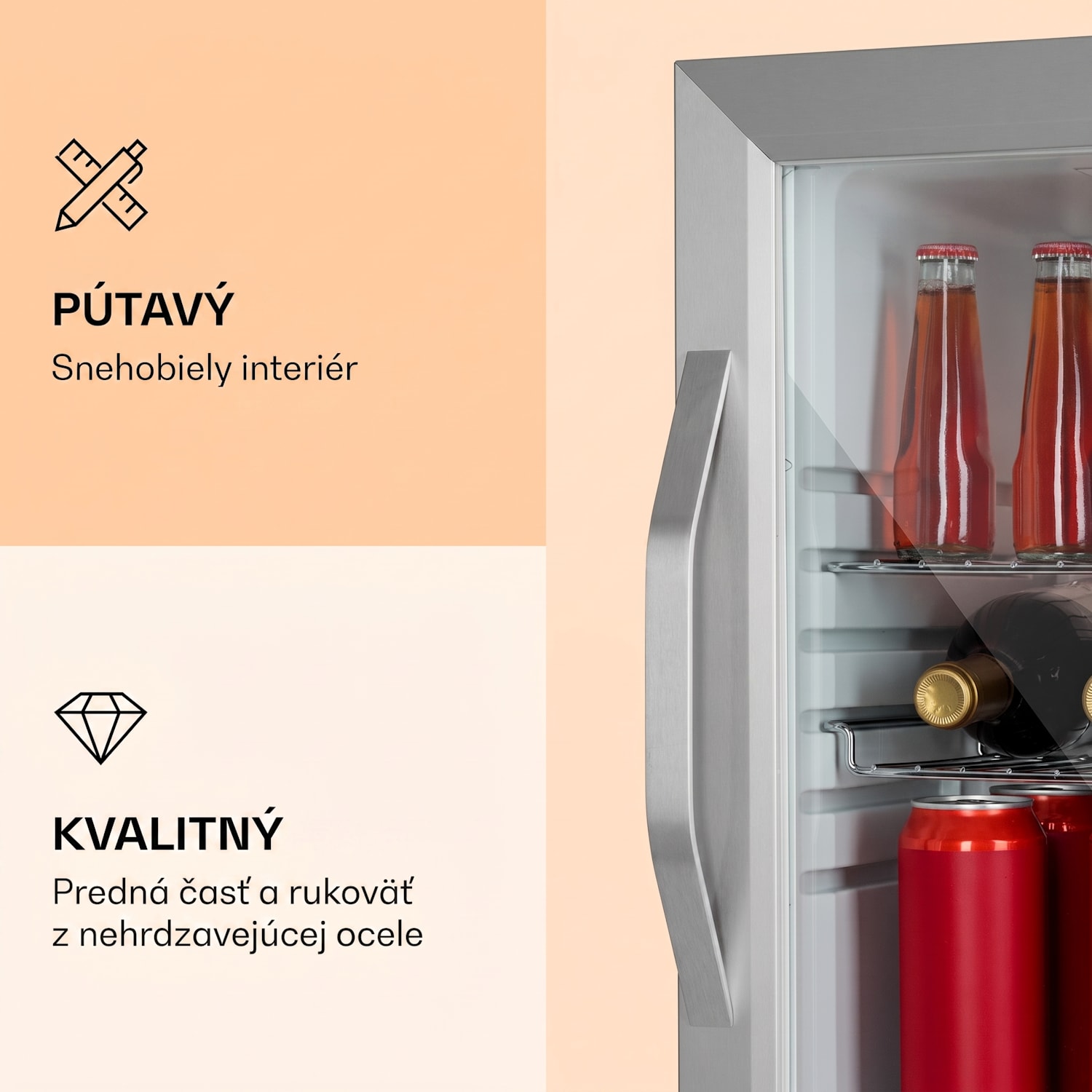 Beersafe M Crystal White, chladnička, 33 l, 2 police, panoramatické sklenené dvierka, nehrdzavejúca oceľ 33 L | Biela | Strieborná