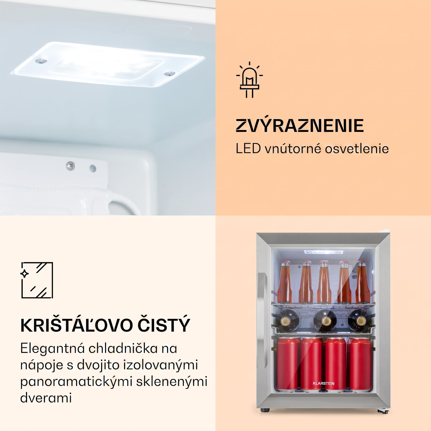 Beersafe M Crystal White, chladnička, 33 l, 2 police, panoramatické sklenené dvierka, nehrdzavejúca oceľ 33 L | Biela | Strieborná