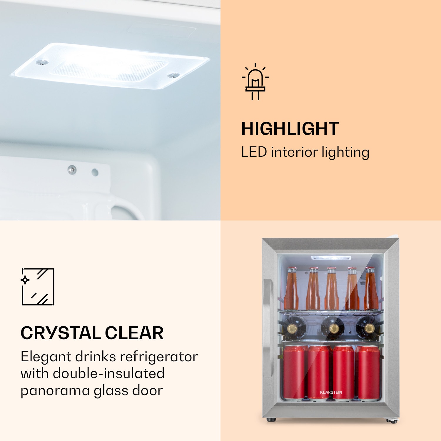 Beersafe M Crystal White, hladilnik, 33 litrov, 2 polici, panoramska steklena vrata, nerjaveče jeklo 33 Ltr | Bela