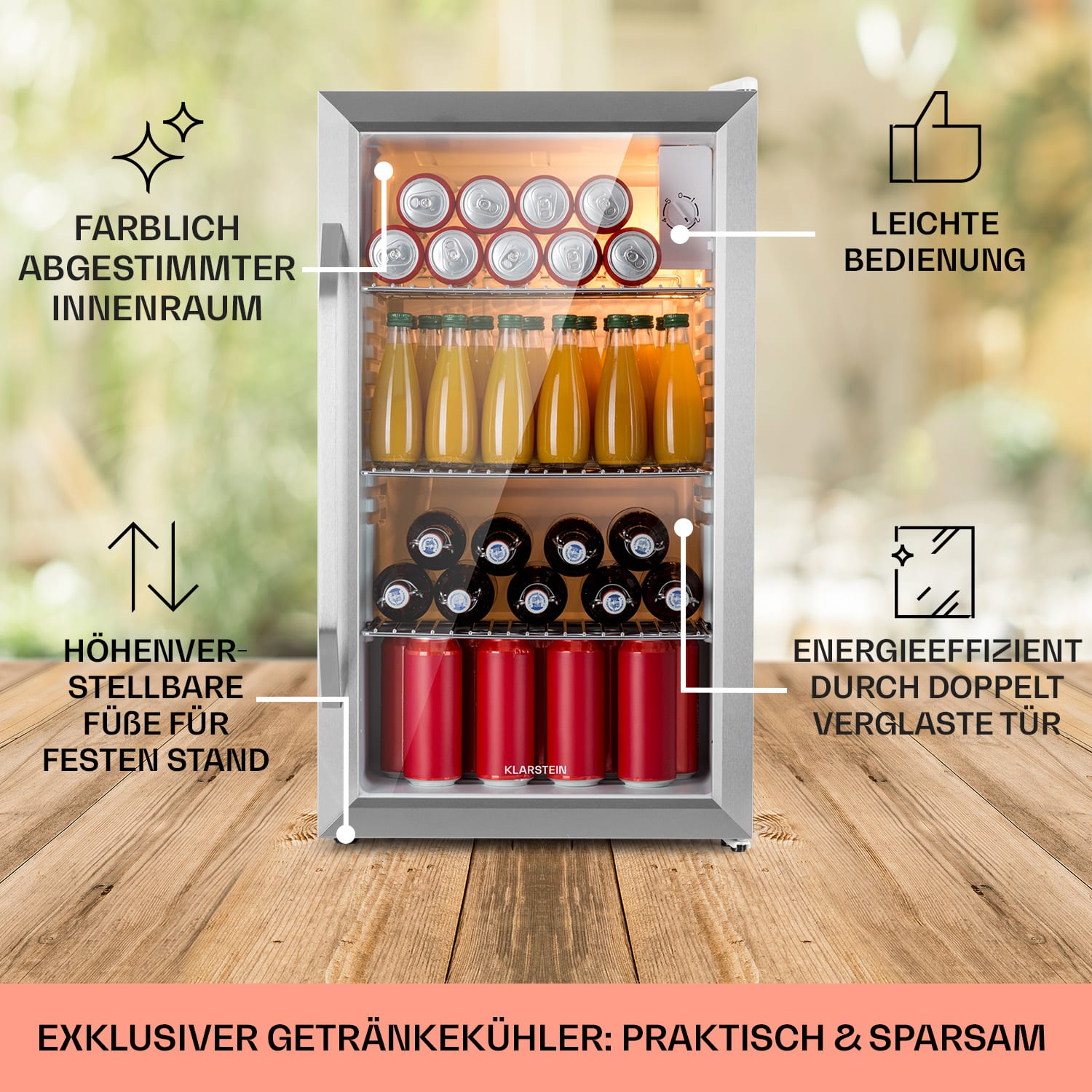 Beersafe XXL Crystal White Kühlschrank 80 Ltr Panoramaglas Edelstahl 80 L | Weiß | Silber