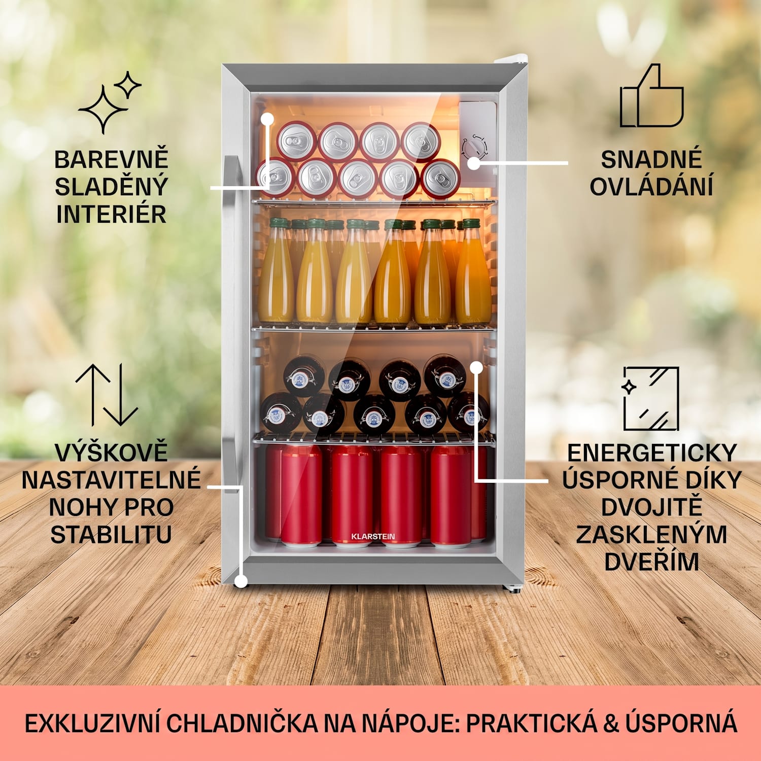 Beersafe XXL Crystal White, lednice, 80 l, 3 police, panoramatické skleněné dveře, nerezová ocel 80 L | Bílá | Stříbrná