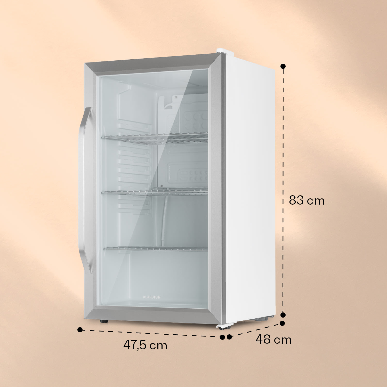 Beersafe XXL Crystal White Nevera 80 litros 3 estantes Puerta panorámica de cristal con doble aislamiento Acero inoxidable 80 L | E | Plata | Plata
