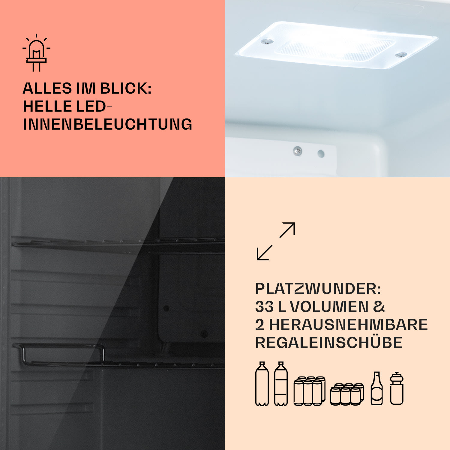 Beersafe M Quartz Kühlschrank 33 Liter 2 Böden Panoramaglastür 33 L | Quartz