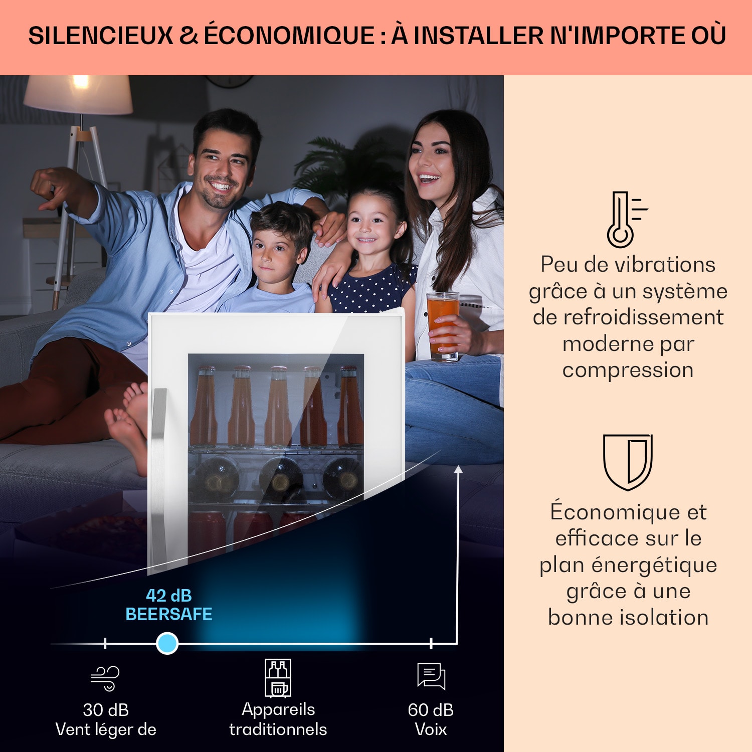 Beersafe M Quartz Réfrigérateur 33 litres 2 clayettes Porte en verre panoramique 33 L | Quartz