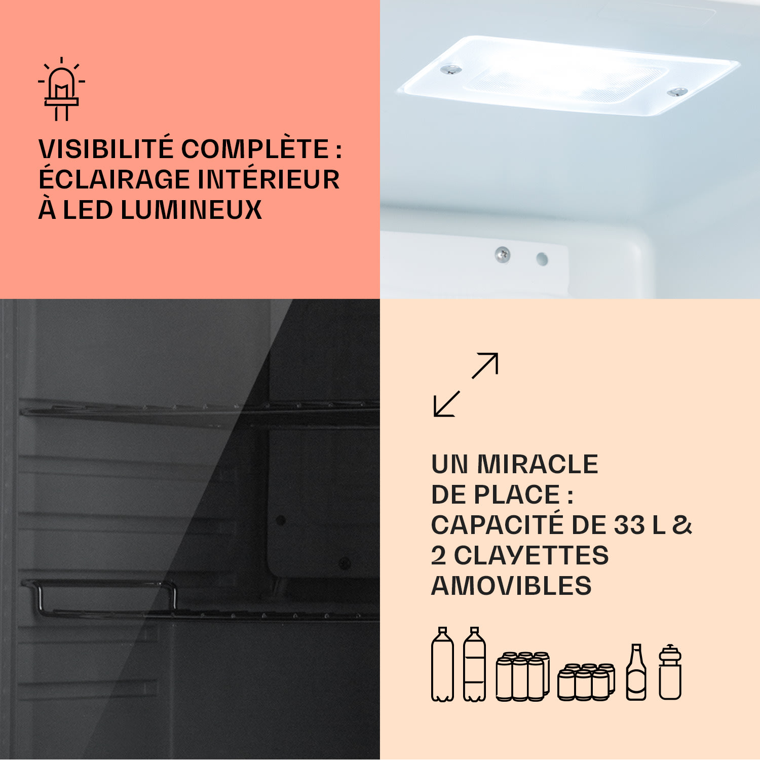 Beersafe M Quartz Réfrigérateur 33 litres 2 clayettes Porte en verre panoramique 33 L | Quartz