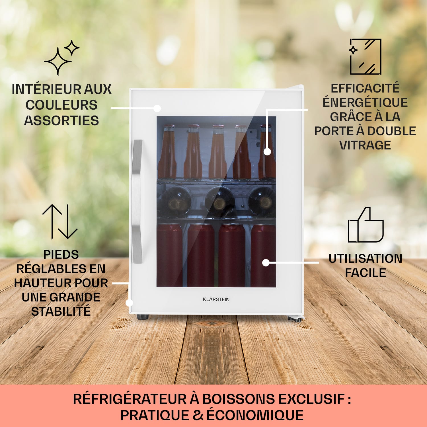 Beersafe M Quartz Réfrigérateur 33 litres 2 clayettes Porte en verre panoramique 33 L | Quartz