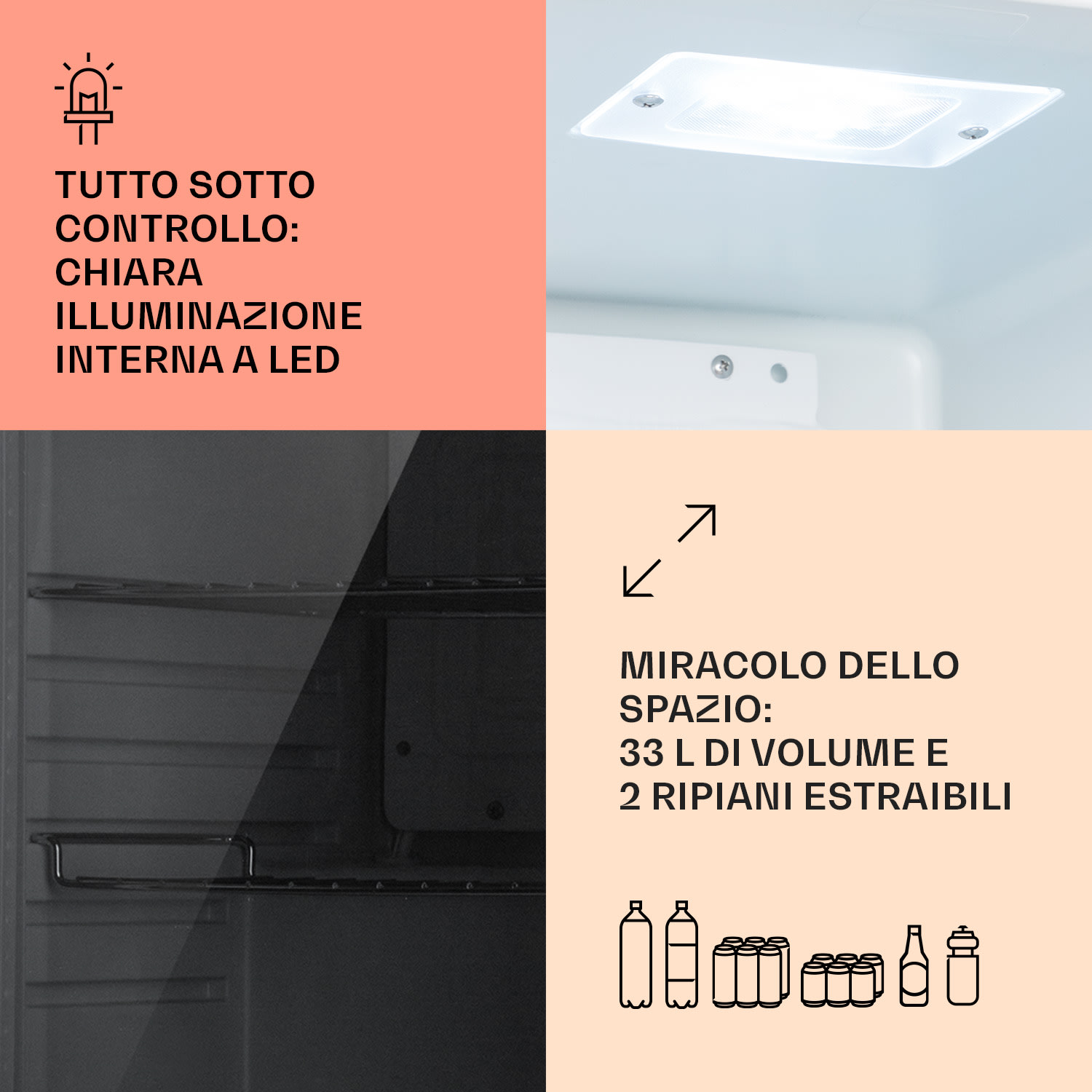 Frigorifero Beersafe M Quartz 33 litri 2 ripiani Sportello panoramico 33 L | Quartz