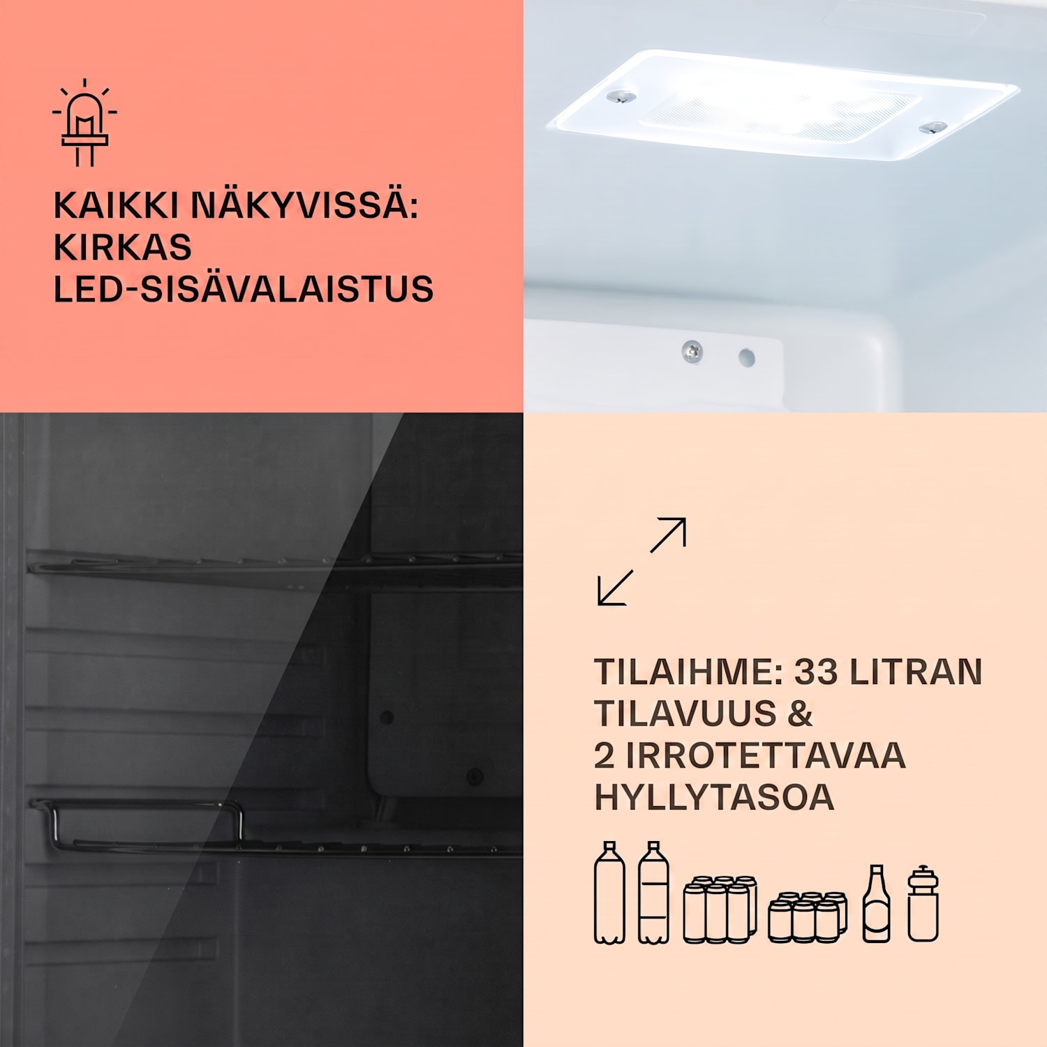 Beersafe M Quartz jääkaappi 33 litraa 2 hyllyä panoraamalasiovi 33 L | Quartz