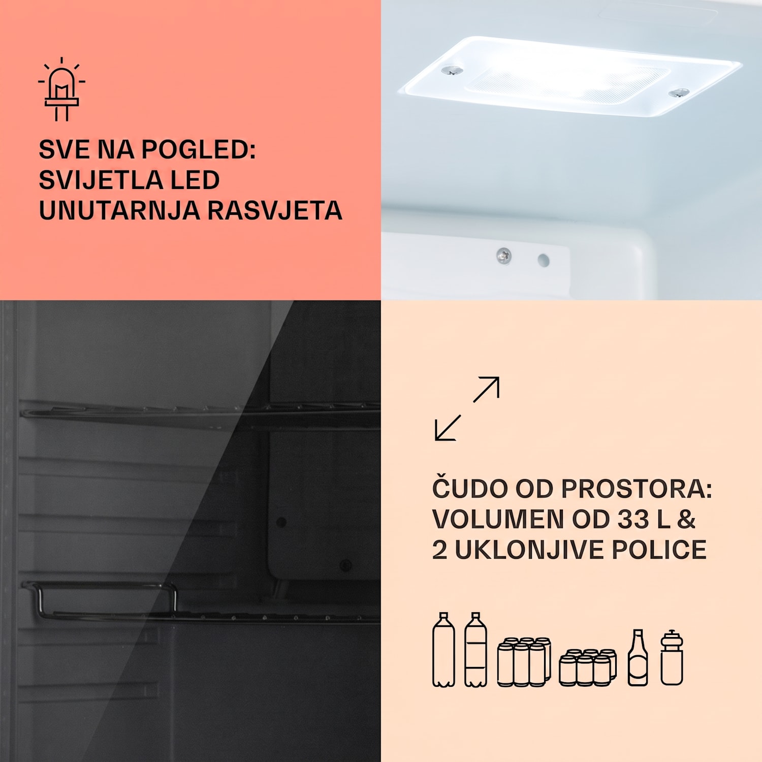 Beersafe M Quartz, hladnjak, 33 litre, 2 police, staklena panoramska vrata 33 L | Quartz
