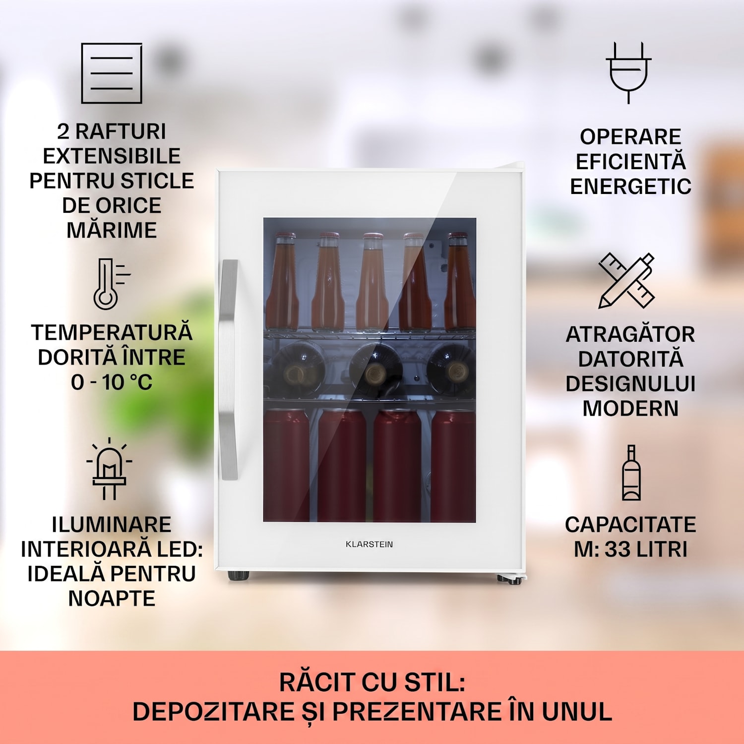 Beersafe M Quartz, frigider, 33 litri, 2 rafturi, ușă panoramică din sticlă 33 L | Quartz