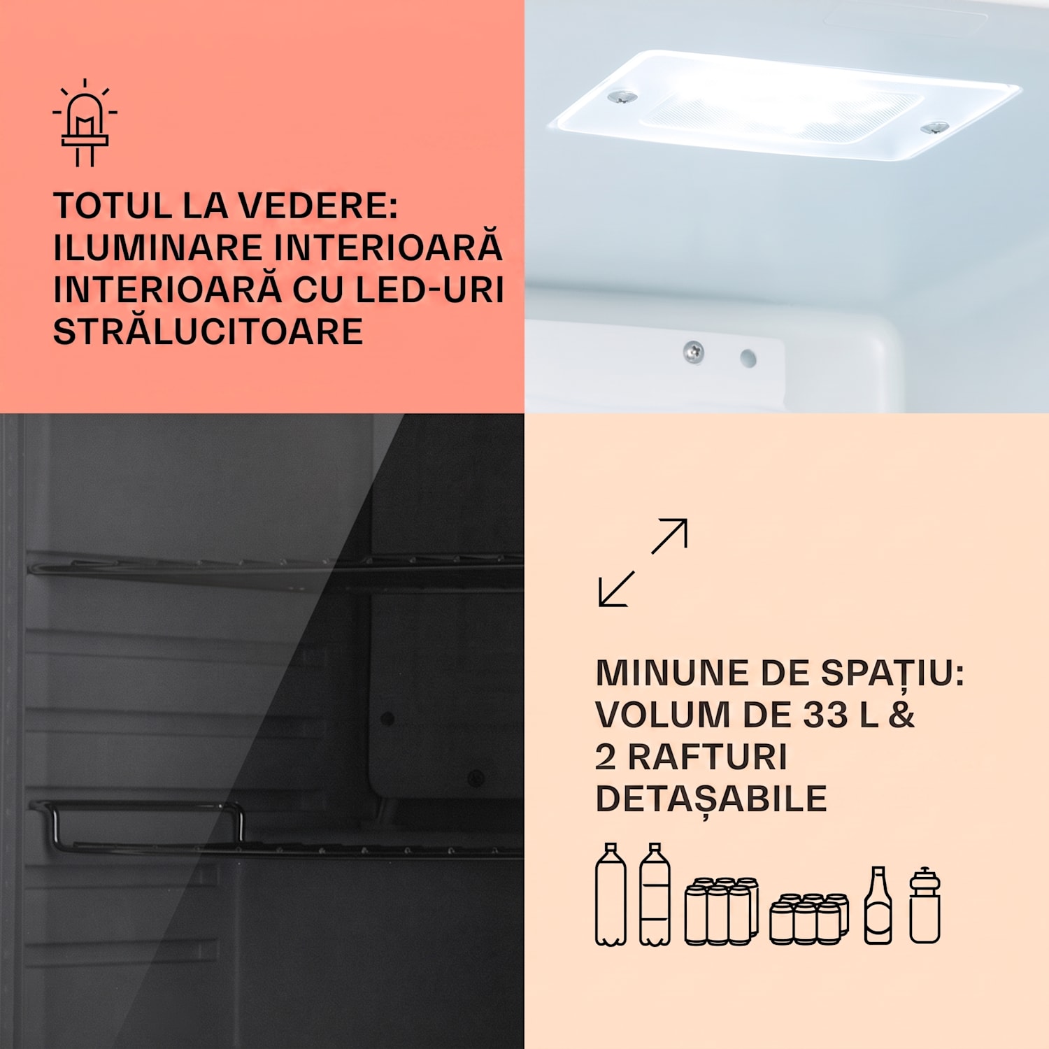 Beersafe M Quartz, frigider, 33 litri, 2 rafturi, ușă panoramică din sticlă 33 L | Quartz