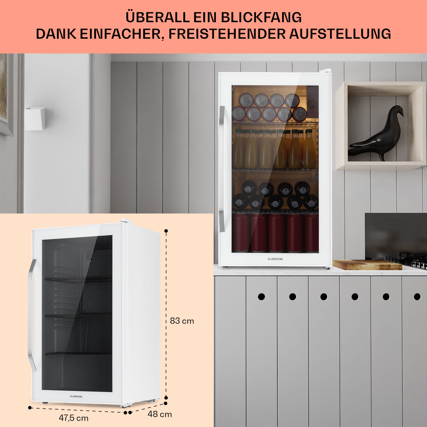 Beersafe XXL Quartz Kühlschrank 80 Liter 3 Böden Panoramaglastür 80 L | Quartz