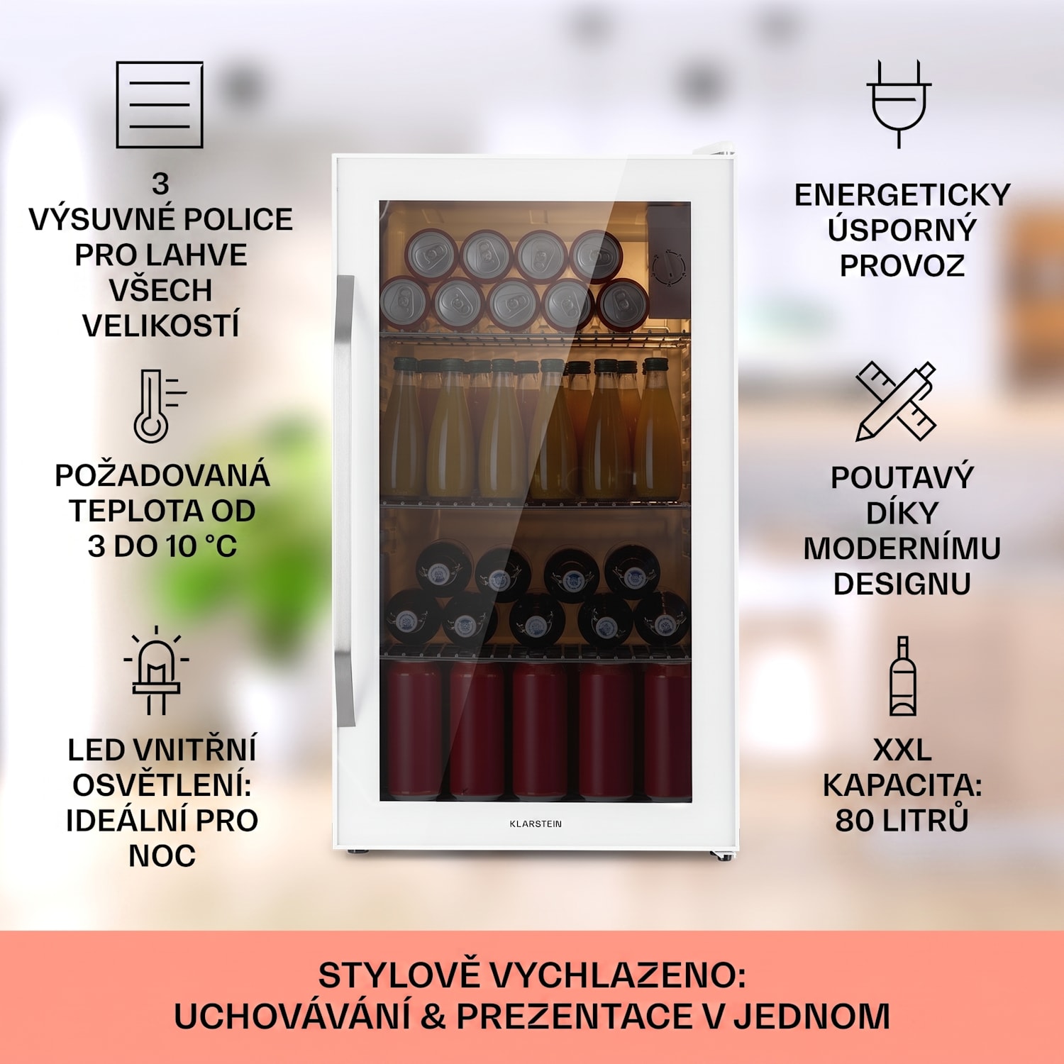 Beersafe XXL Quatrz, lednice, 80 l, 3 police, panoramatické skleněné dveře, nerezová ocel 80 L | Quartz