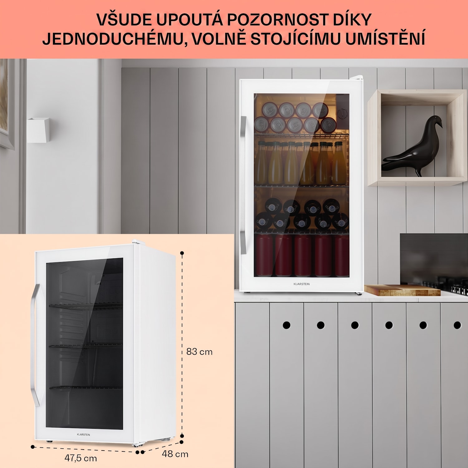 Beersafe XXL Quatrz, lednice, 80 l, 3 police, panoramatické skleněné dveře, nerezová ocel 80 L | Quartz