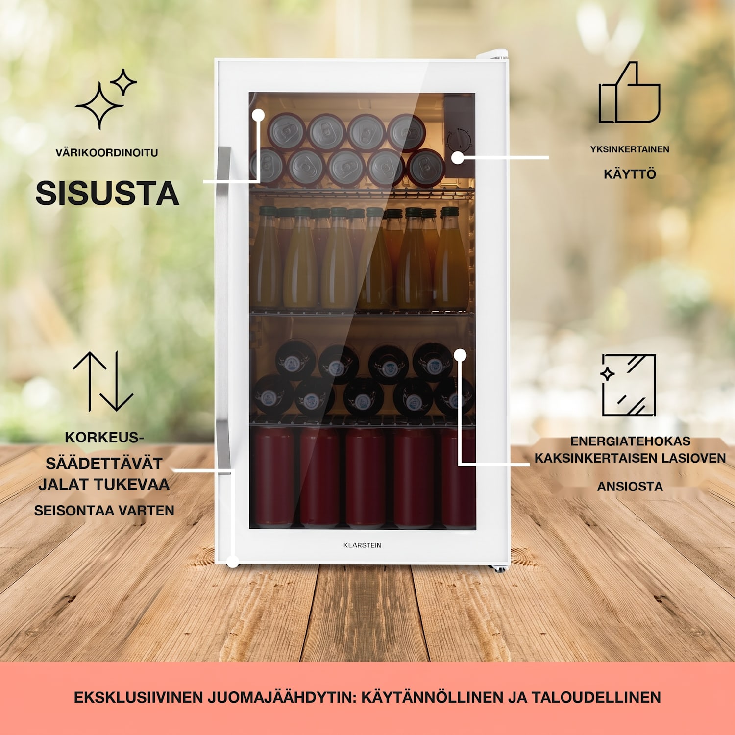Beersafe XXL Crystal White jääkaappi 80 litraa 3 hyllyä, panoraamalasiovi ruostumatonta terästä 80 L | Quartz