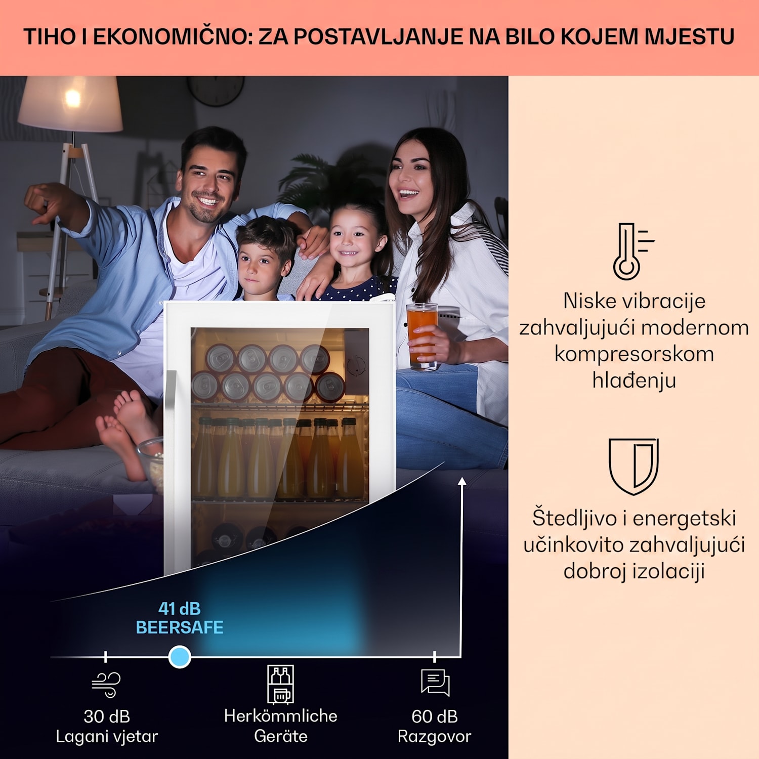 Beersafe XXL Quartz, hladnjak, 80 litara, 3 police, dupla izolacija panoramskih vrata, nehrđajući čelik, bijela 80 L | Quartz