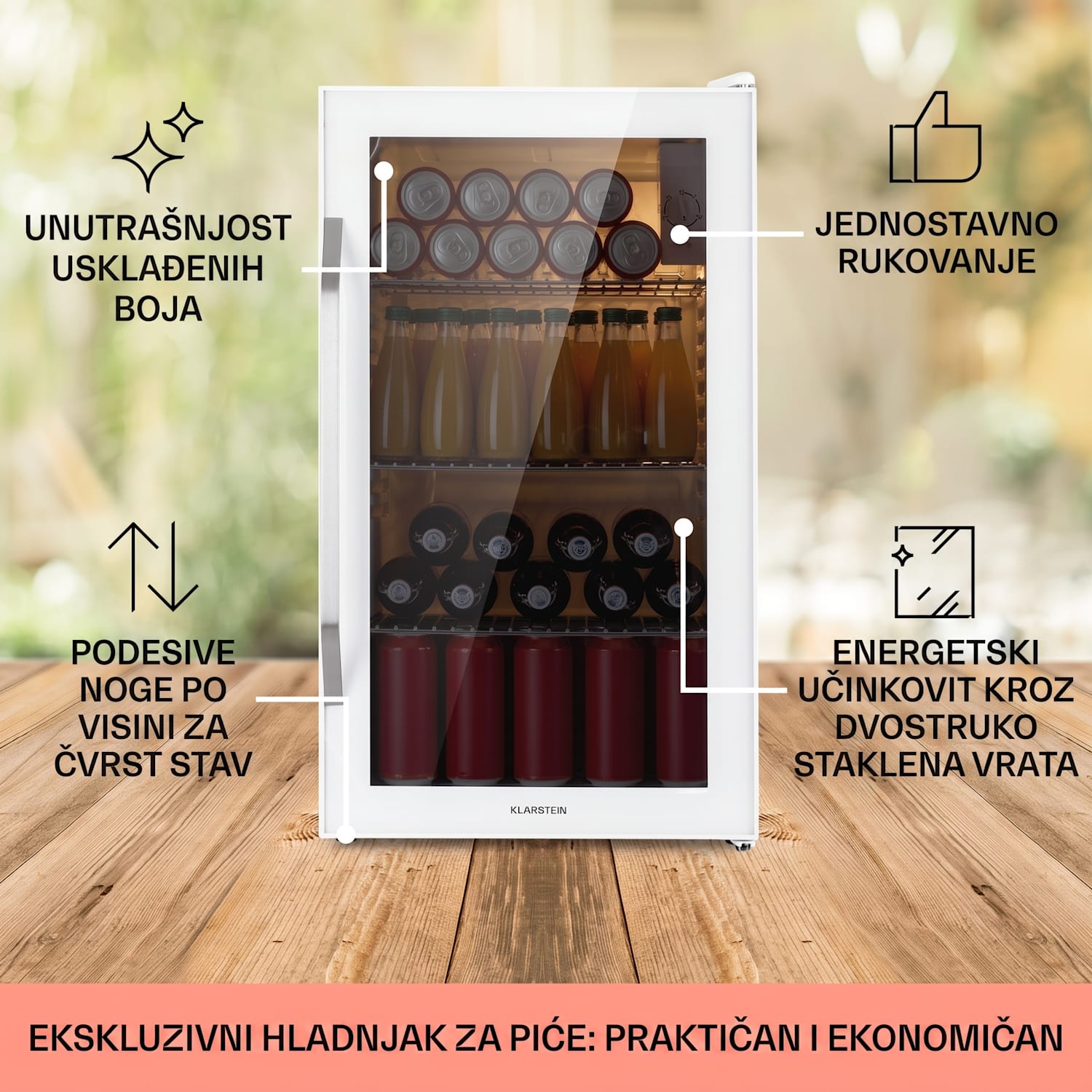 Beersafe XXL Quartz, hladnjak, 80 litara, 3 police, dupla izolacija panoramskih vrata, nehrđajući čelik, bijela 80 L | Quartz