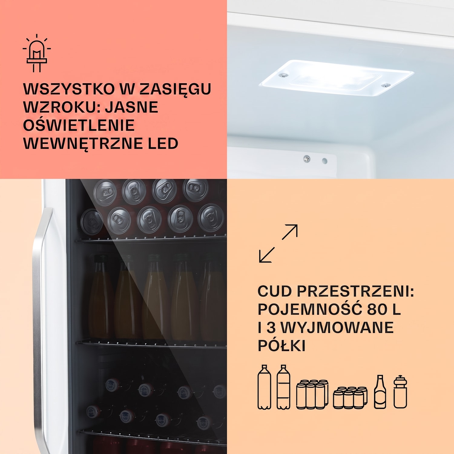 Beersafe XXL Quartz, lodówka na napoje, 80 l, 3 półki, podwójnie izolowane szklane drzwi 80 L | Quartz