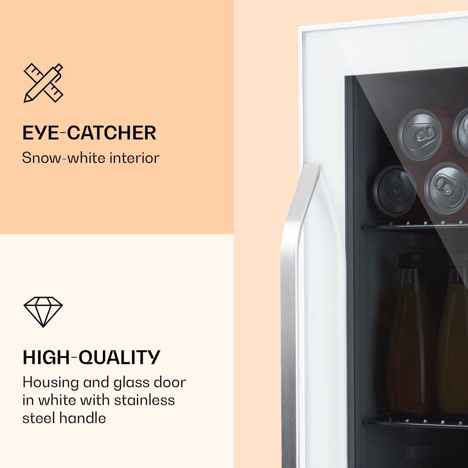 Beersafe XXL Quartz, hladnjak, 80 litara, 3 police, dupla izolacija panoramskih vrata, nehrđajući čelik, bijela 