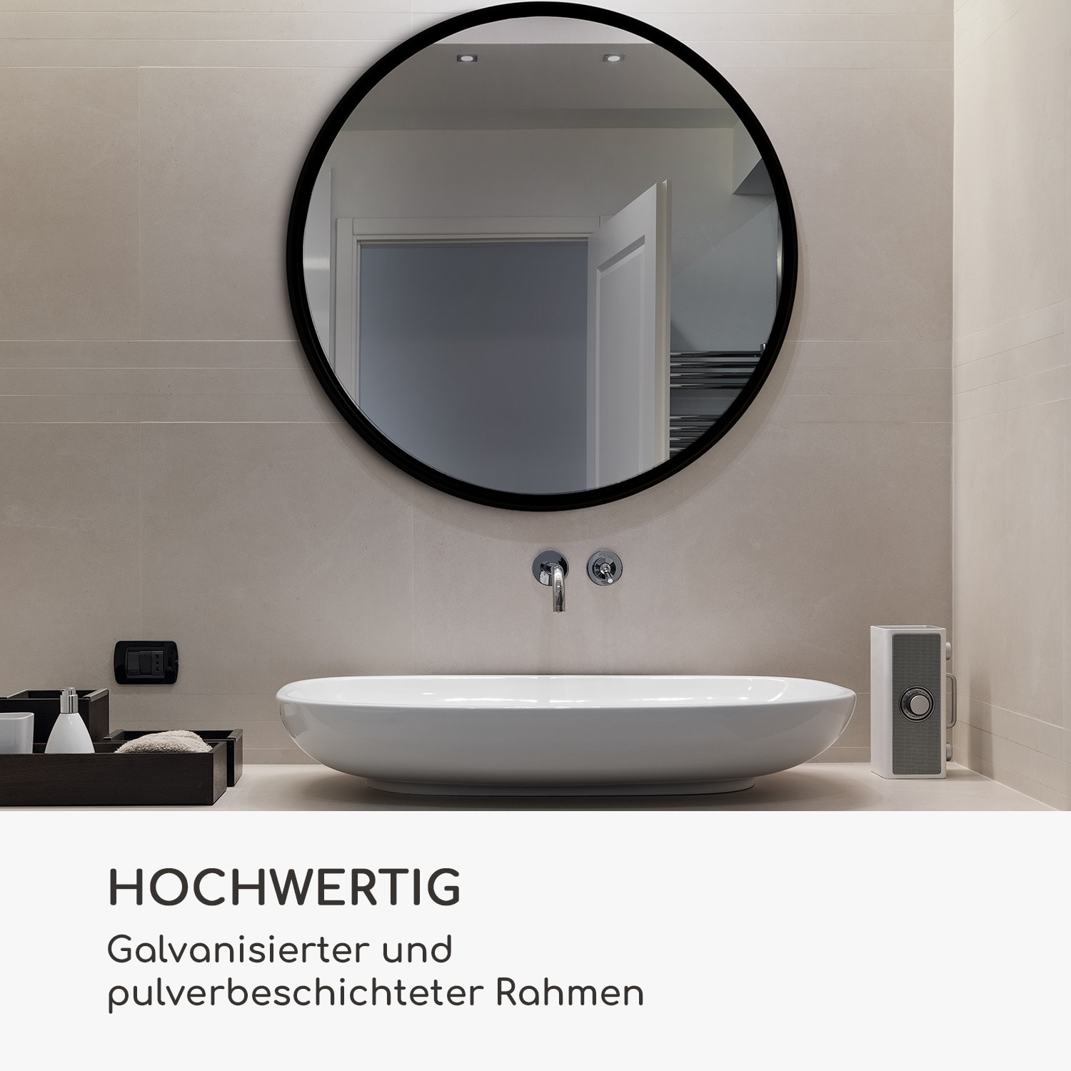 Fournier Wandspiegel Metallrahmen rund 58,8 x 58,8 cm Schwarz