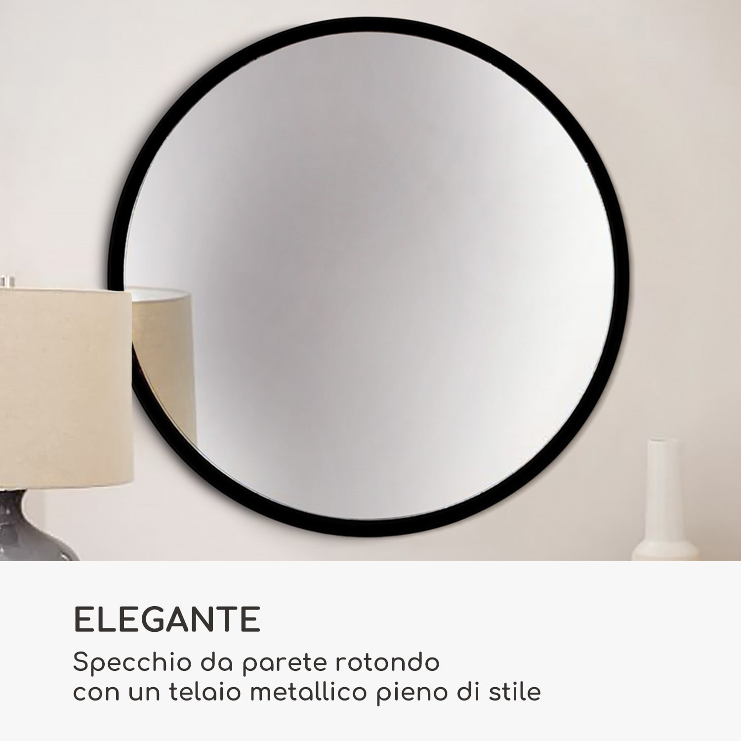 Fournier specchio da parete, cornice in metallo, rotondo, 58,8 x 58,8 cm  Nero