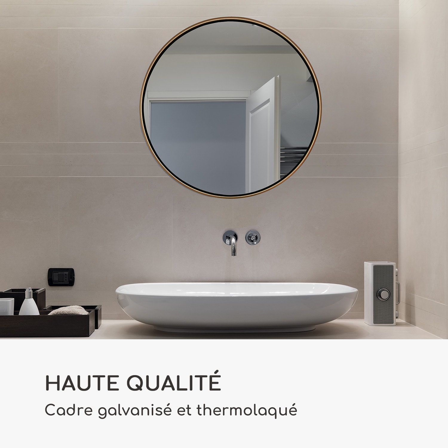 Miroir mural Fournier cadre métallique rond 58,8 x 58,8 cm  Doré