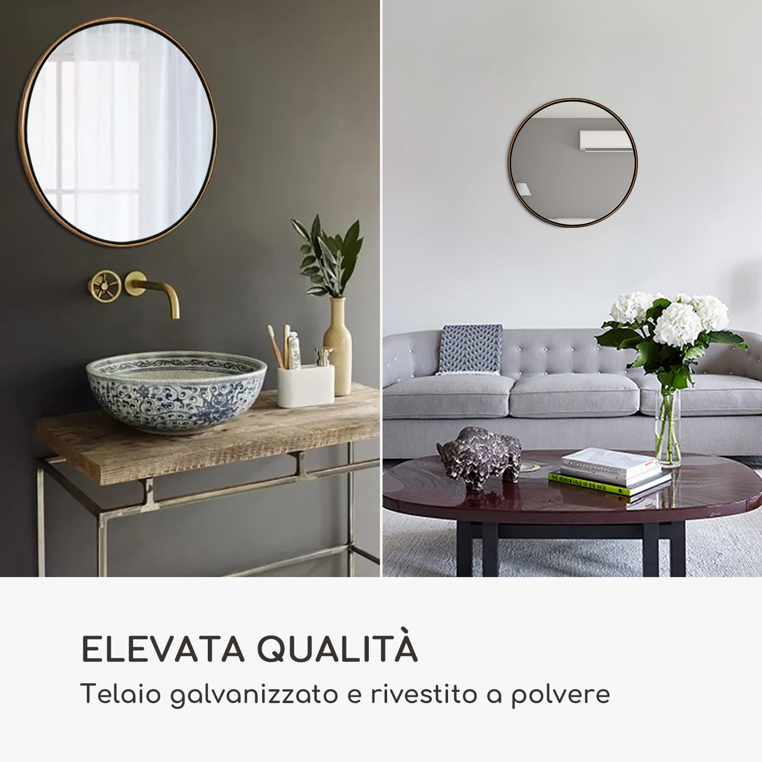 Fournier specchio da parete, cornice in metallo, rotondo, 58,8 x 58,8 cm  Oro