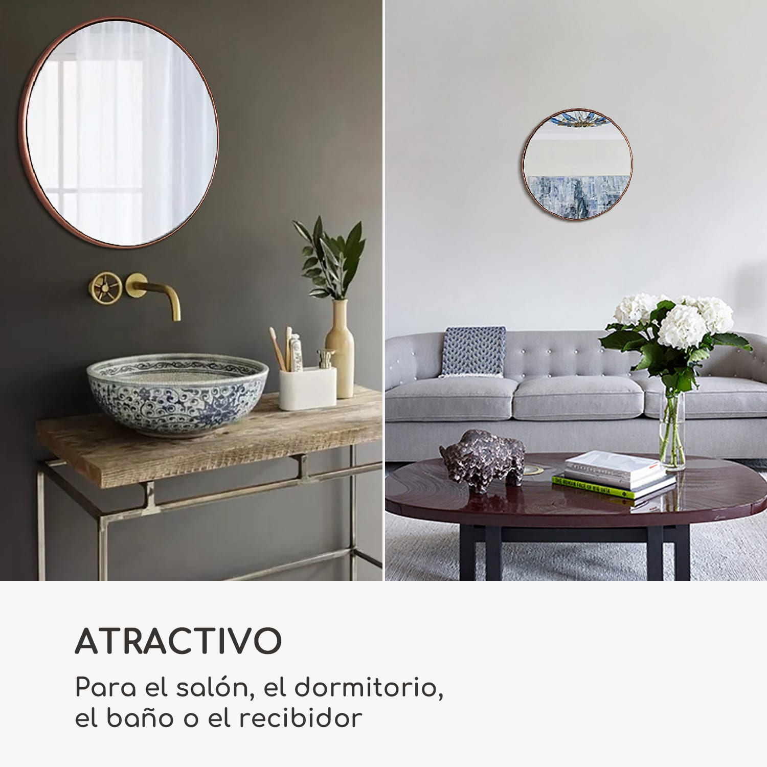 Espejo de pared Fournier Marco metálico Redondo 58,8 x 58,8 cm  