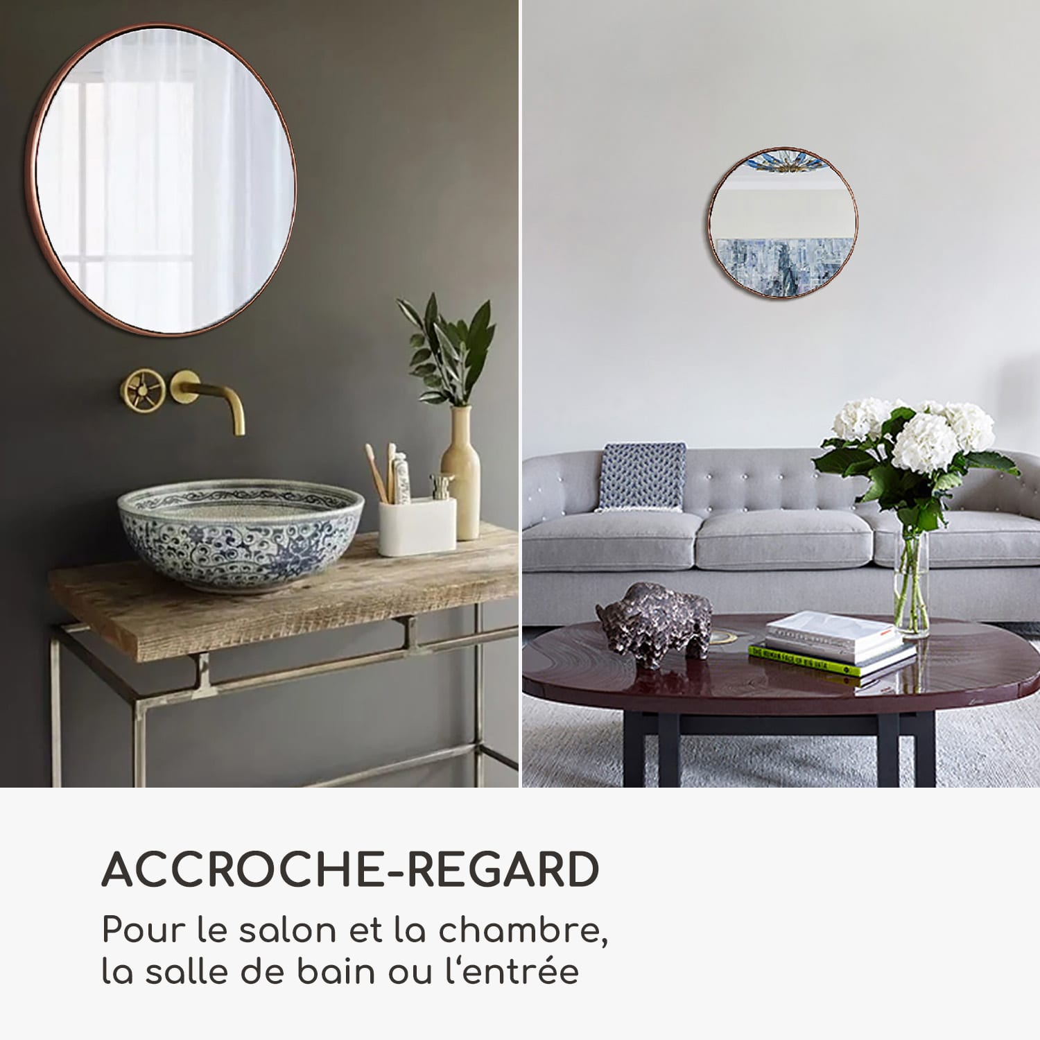 Miroir mural Fournier cadre métallique rond 58,8 x 58,8 cm  