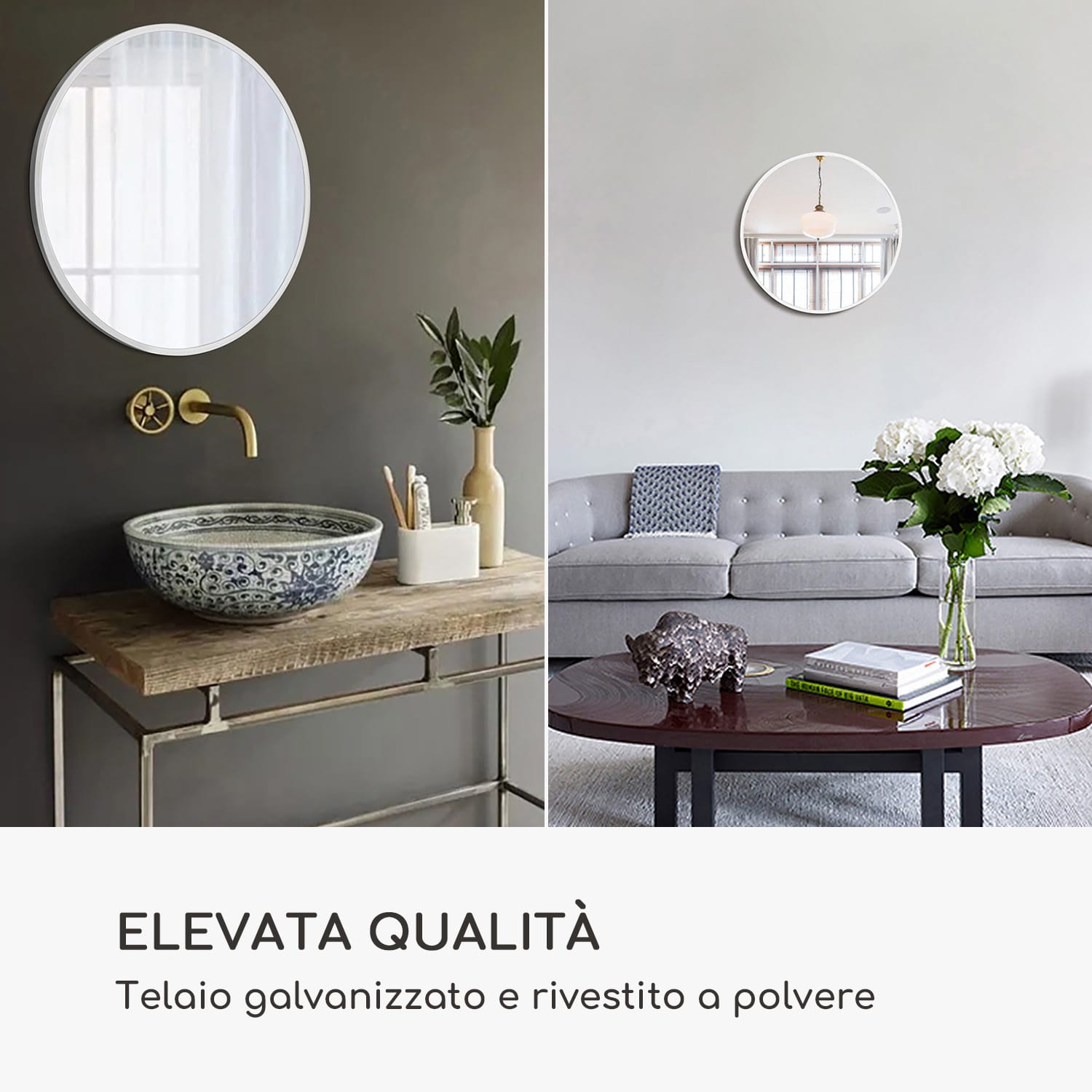 Fournier specchio da parete, cornice in metallo, rotondo, 58,8 x 58,8 cm  Bianco