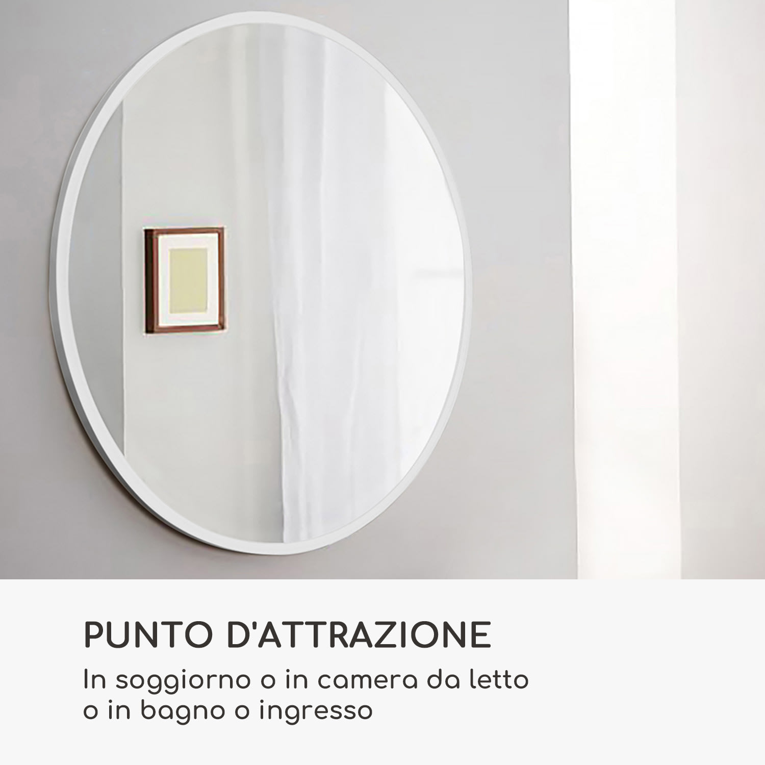 Fournier specchio da parete, cornice in metallo, rotondo, 58,8 x 58,8 cm  Bianco