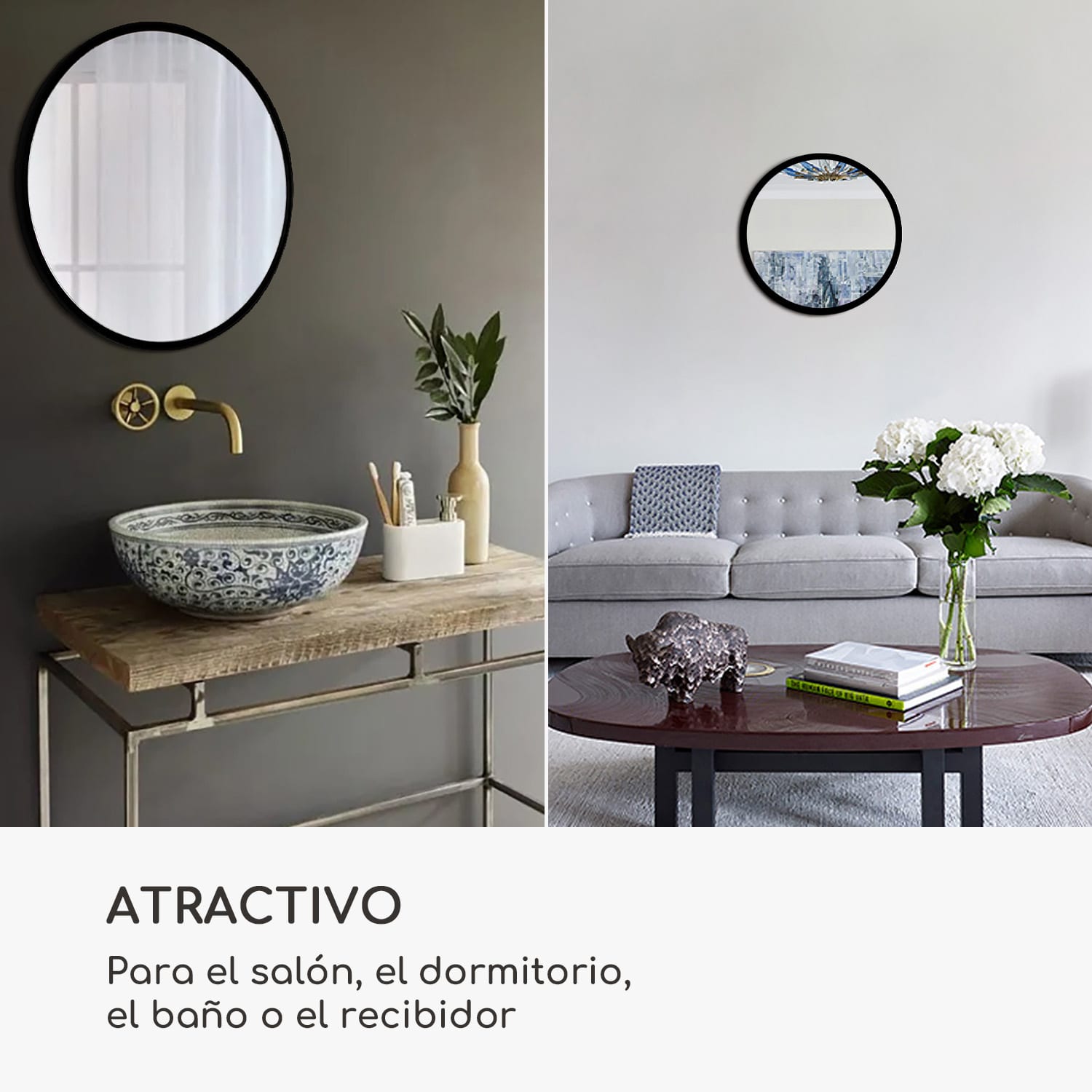 Espejo de pared Fournier Marco metálico Redondo Ø 80 cm Negro