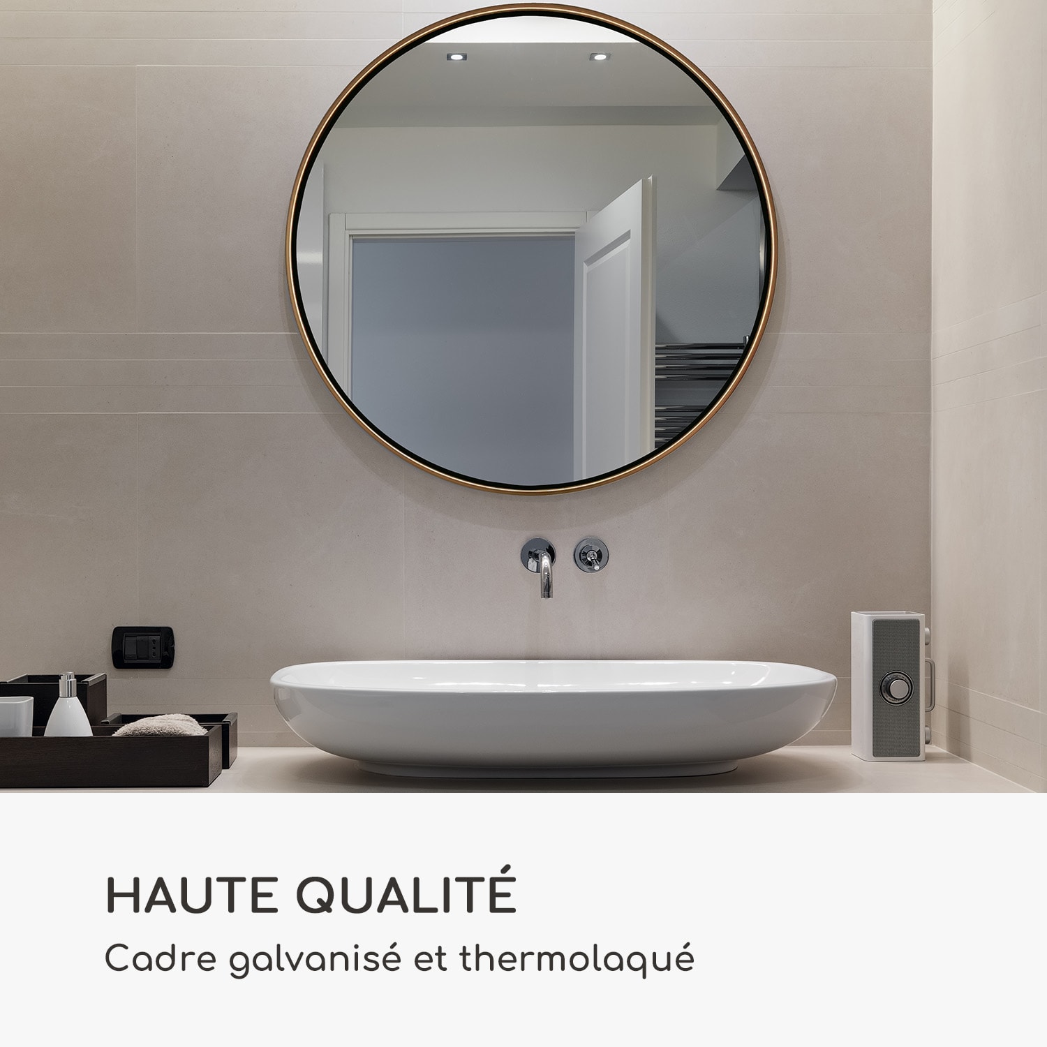 Miroir mural Fournier cadre métallique rond de 80 cm  Doré