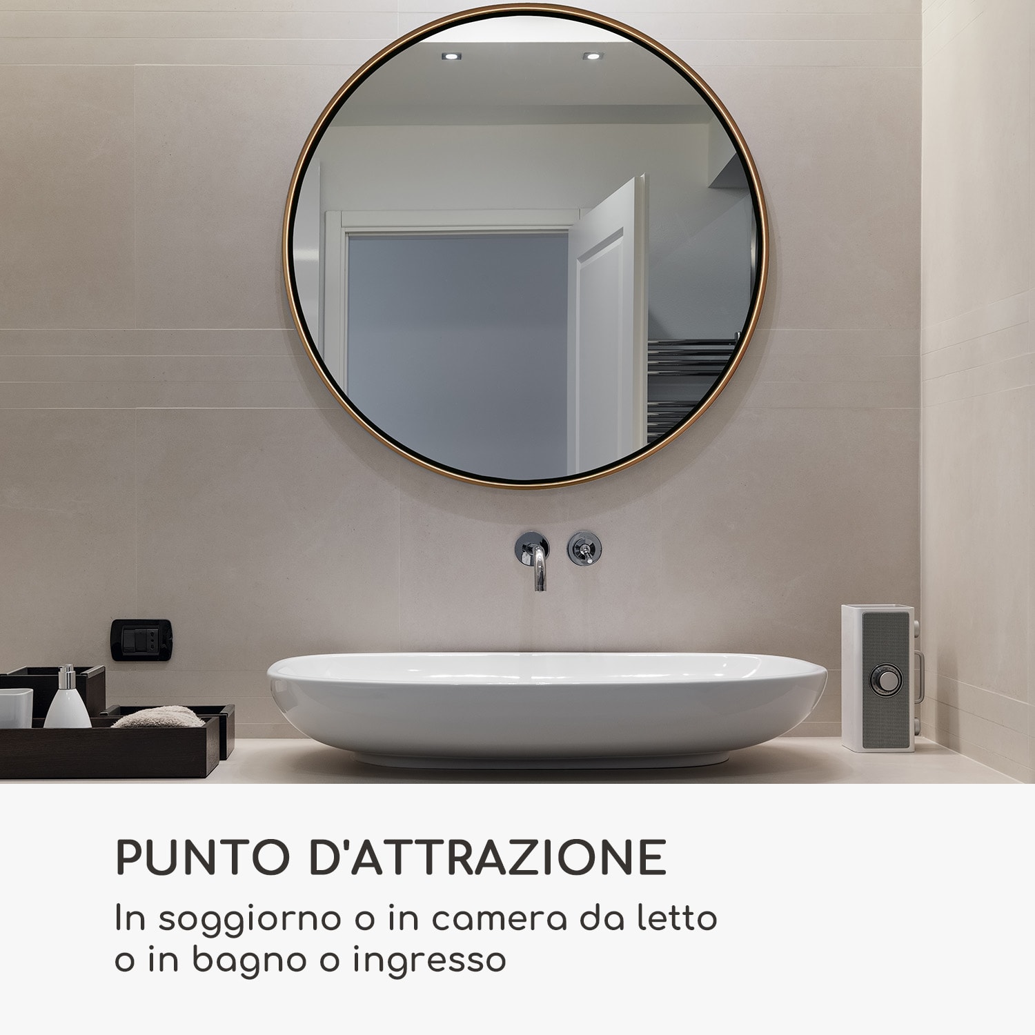 Fournier specchio da parete, cornice in metallo, rotondo, Ø 80 cm  Oro