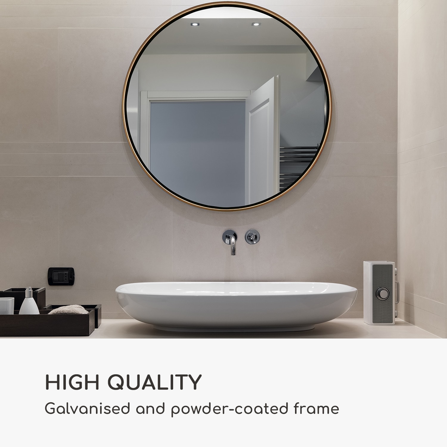 Fournier, lustro ścienne, metalowa rama, okrągłe, Ø 80 cm Złoto