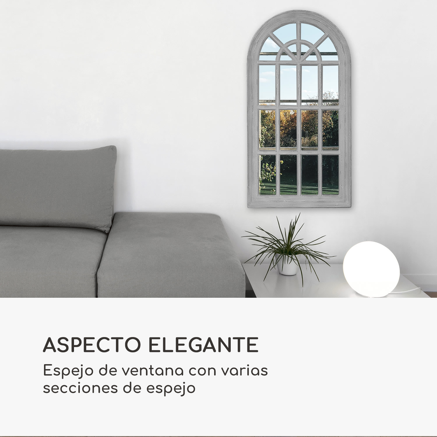 Espejo de ventana francesa Savile Marco de madera 86 x 46 cm  Gris