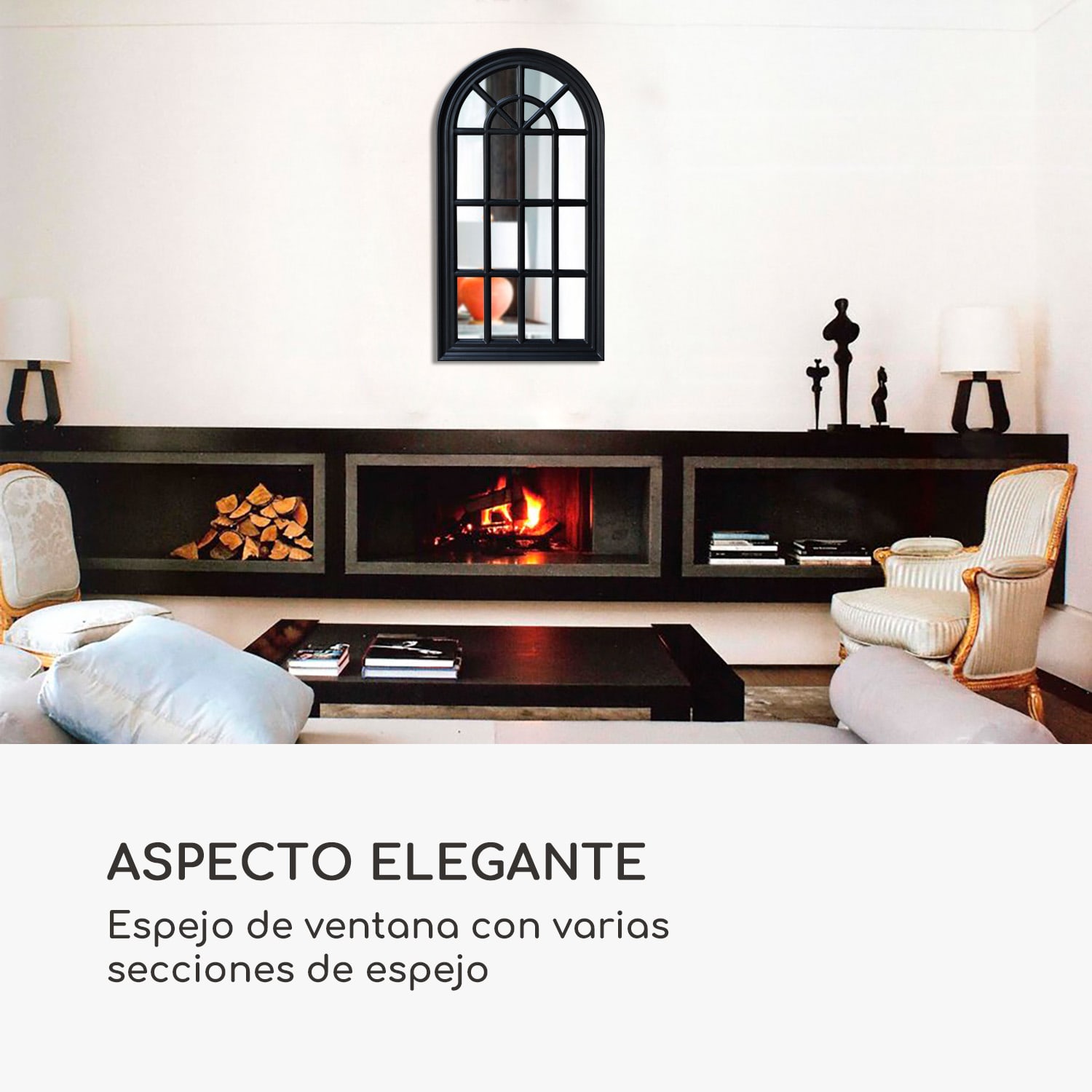 Espejo de ventana francesa Savile Marco de madera 86 x 46 cm  Negro