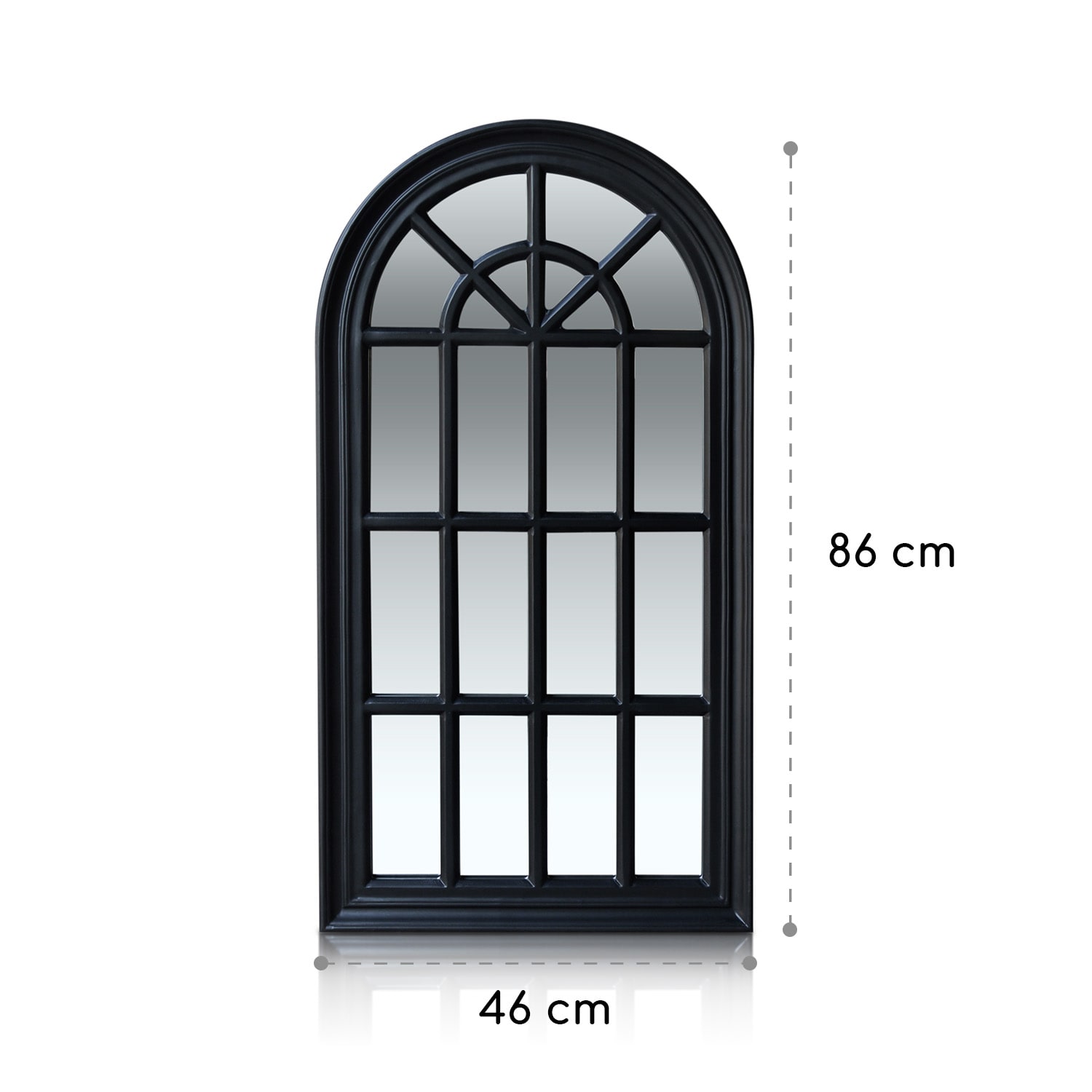 Savile, lustro ścienne, lustro okienne, okno francuskie, drewniana rama, 86 x 46 cm Czarny