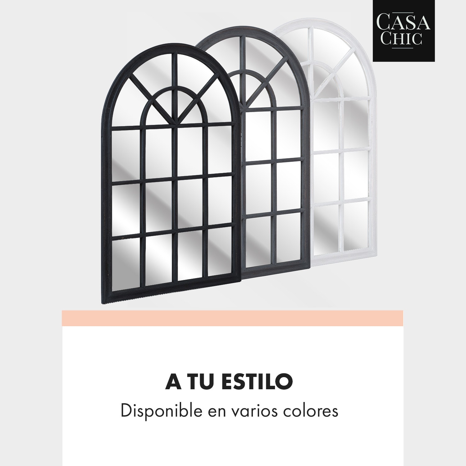 Espejo de ventana francesa Savile Marco de madera 120 x 80 cm  Gris