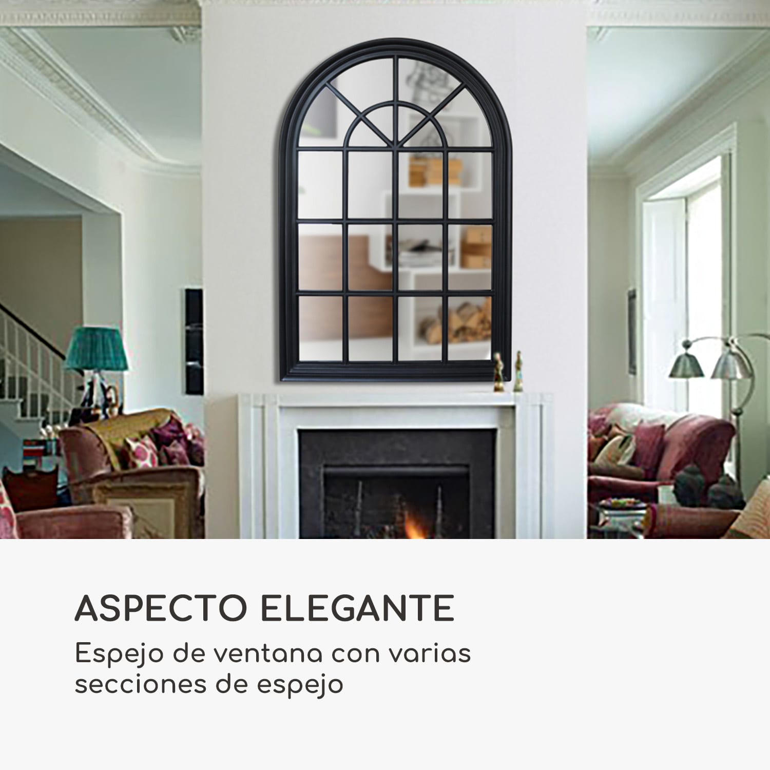 Espejo de ventana francesa Savile Marco de madera 120 x 80 cm  Negro