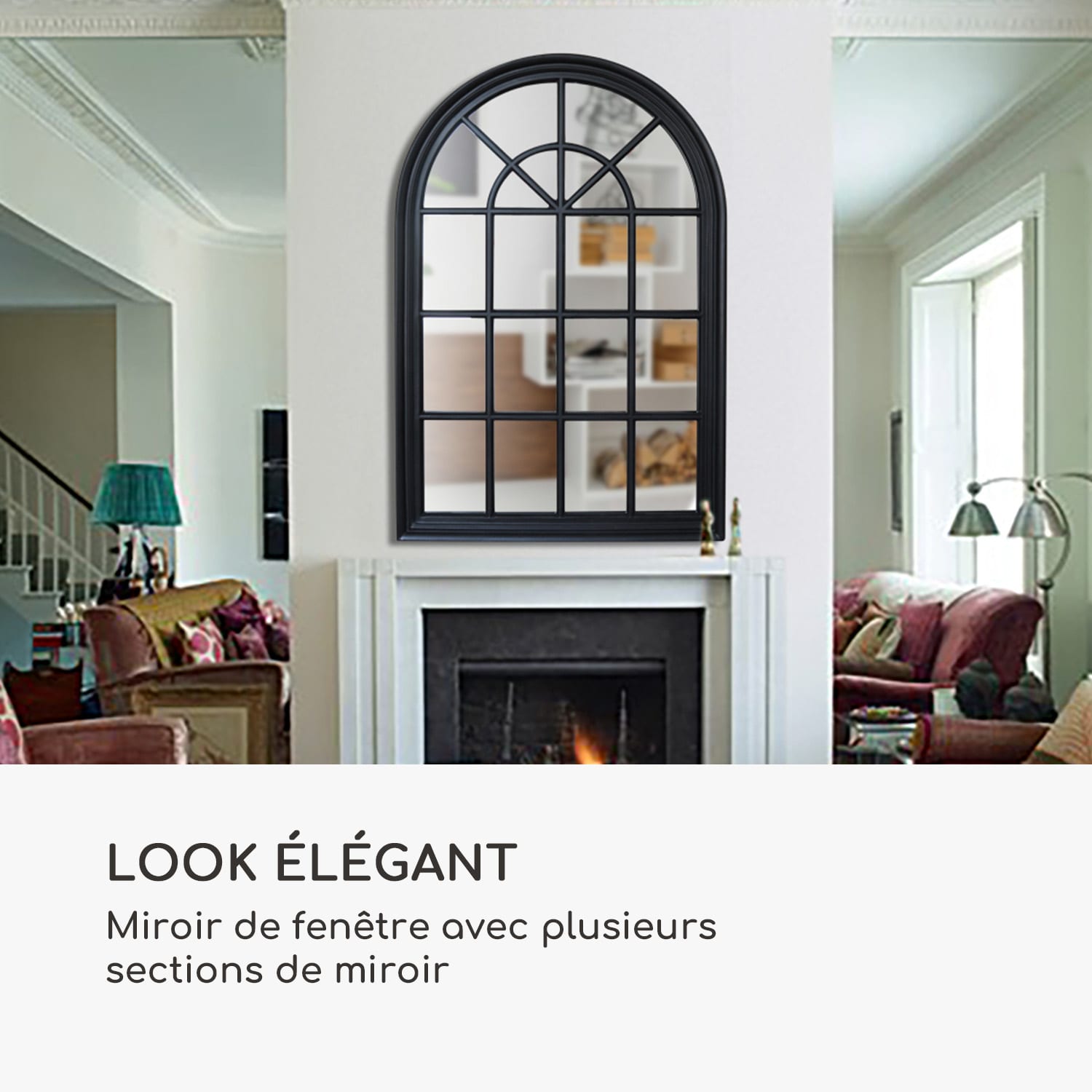 Miroir fenêtre de style français Savile 120 x 80 cm  Noir