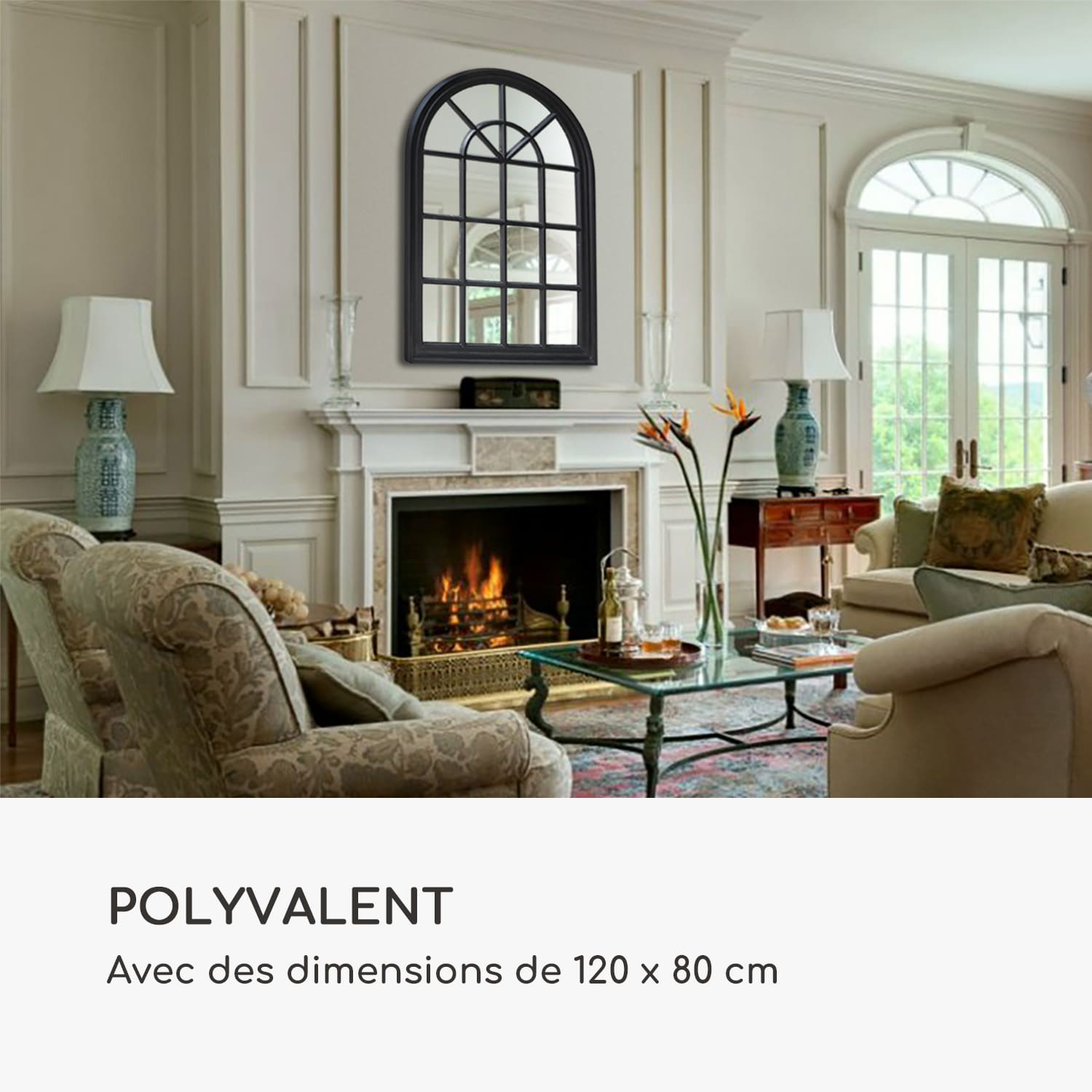 Miroir fenêtre de style français Savile 120 x 80 cm  Noir