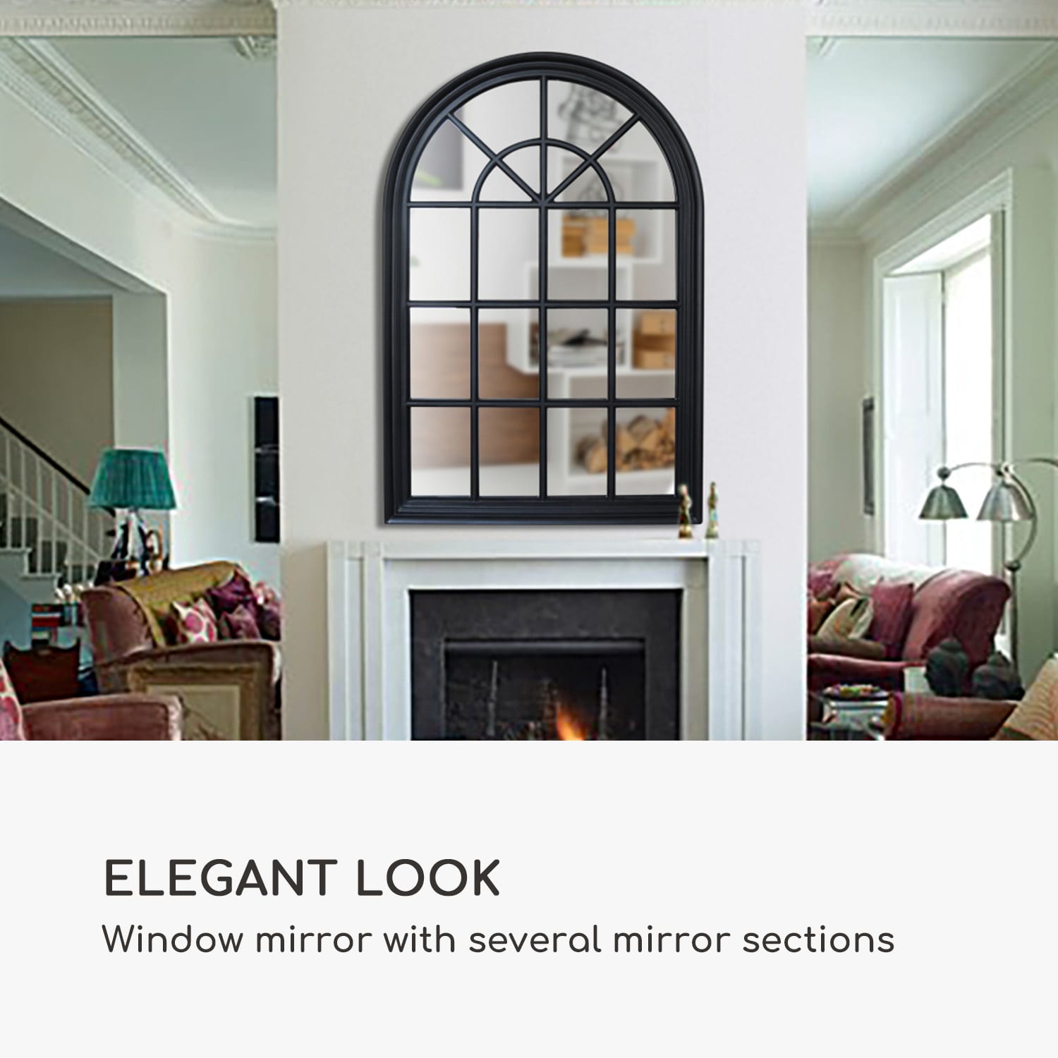 Savile, francúzske zrkadlo vo vzhľade okna, drevený rám, 120 x 80 cm Čierna