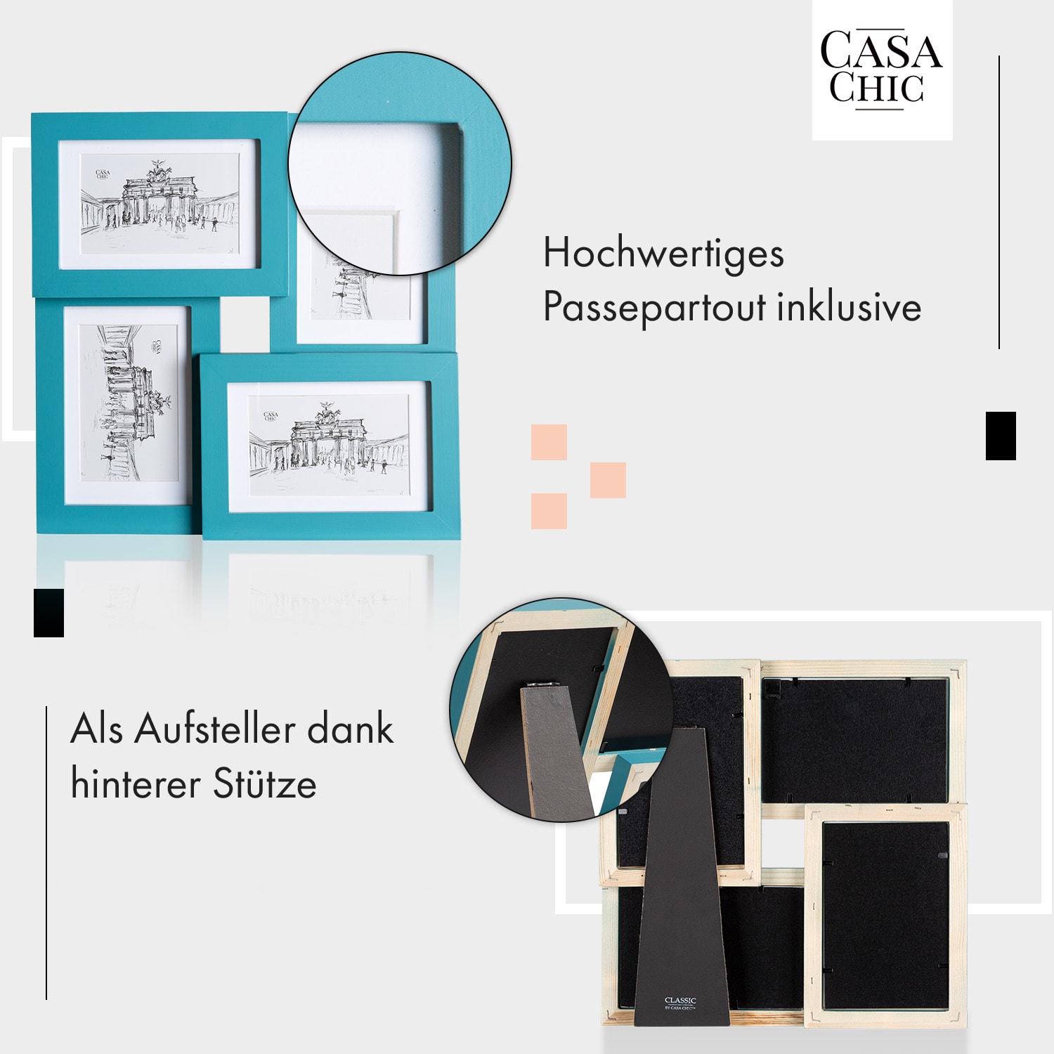 Woodford Bilderrahmen quadratisch 4er-Rahmen 15 x 10 cm   Passepartout Holz Türkis