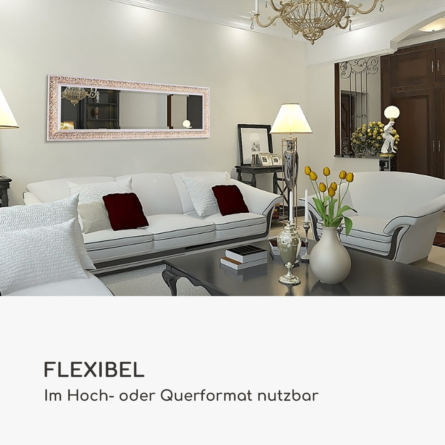 Greenford Spiegel Holzrahmen rechteckig 130 x 45 cm   Vintage Gold