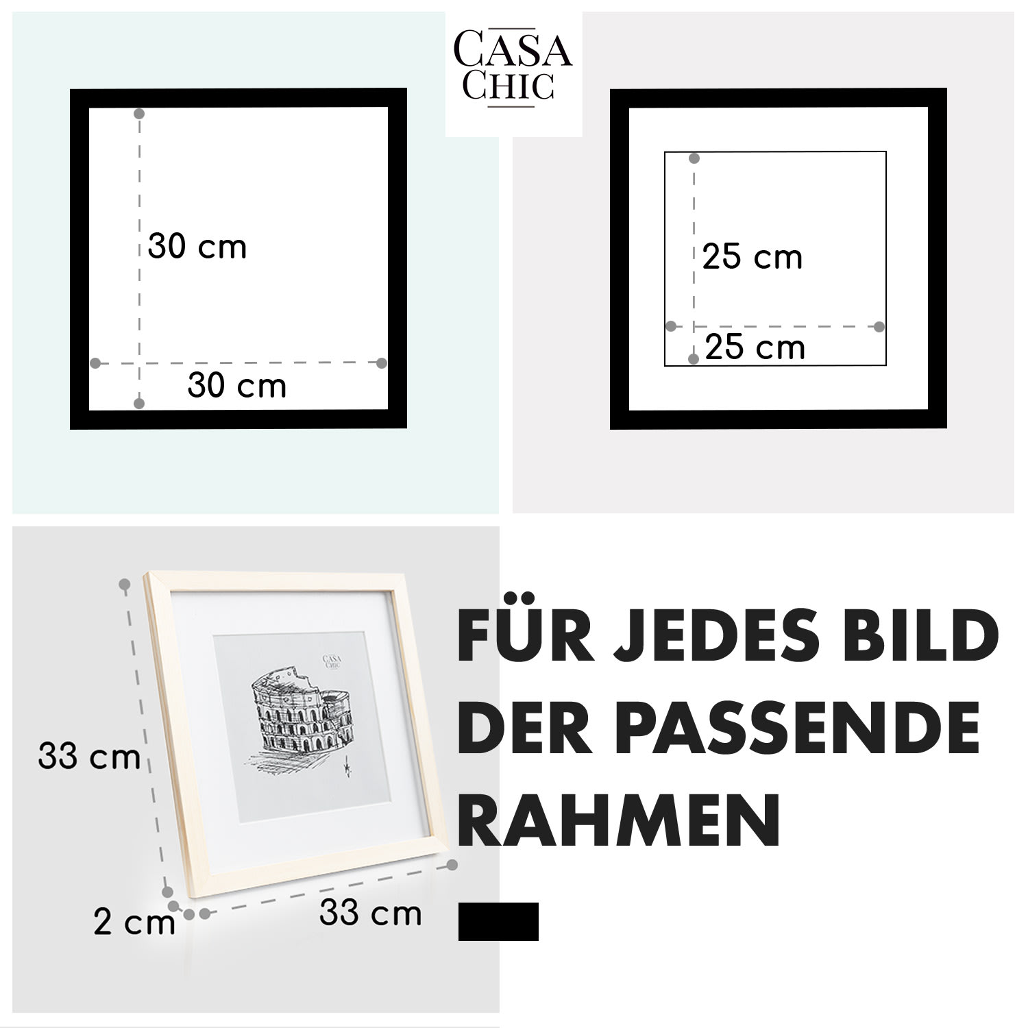 York Bilderrahmen quadratisch 30 x 30 cm Fotos Passepartout Glas Kiefer