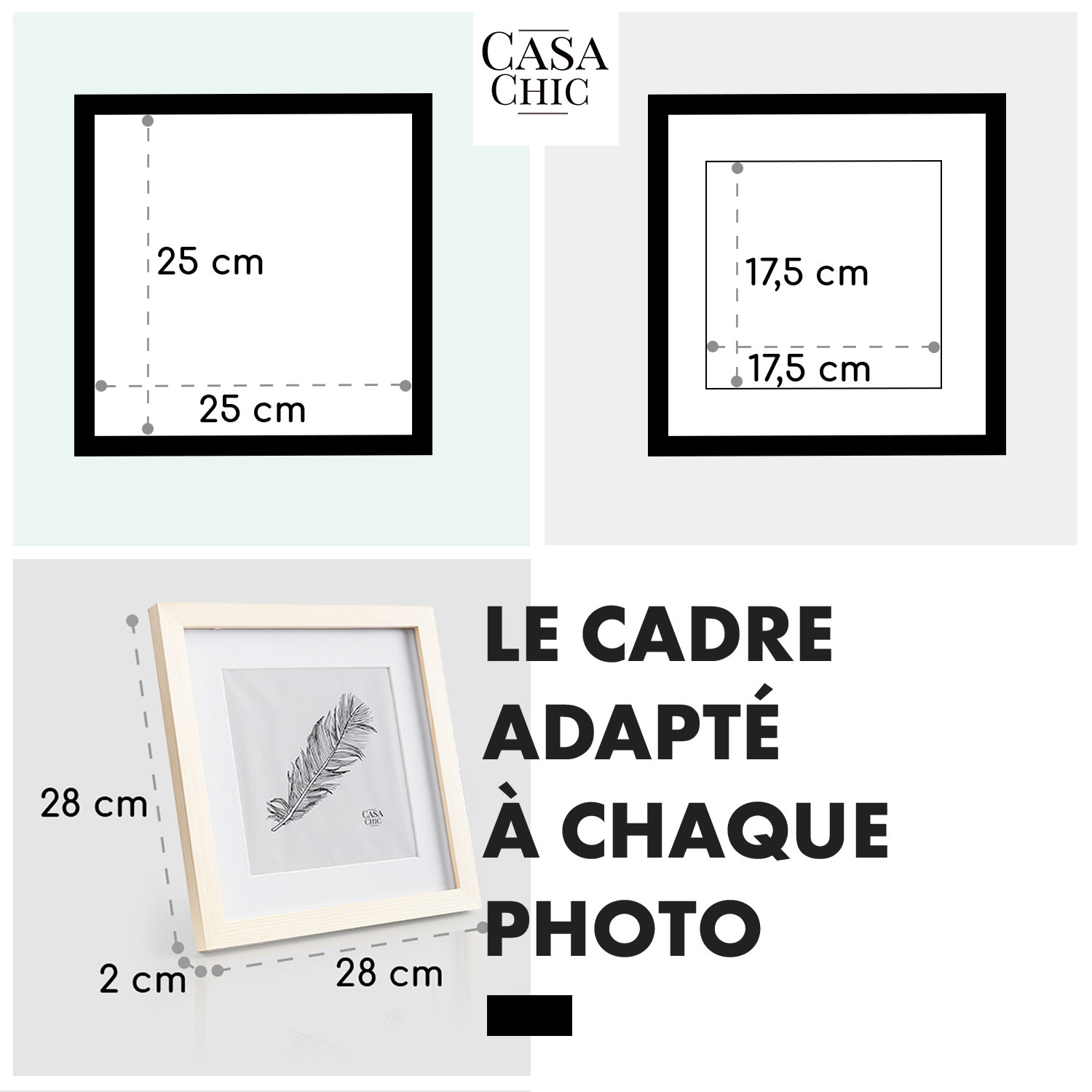 York Cadre photo carré 25 x 25 cm photos passe-partout verre Pin