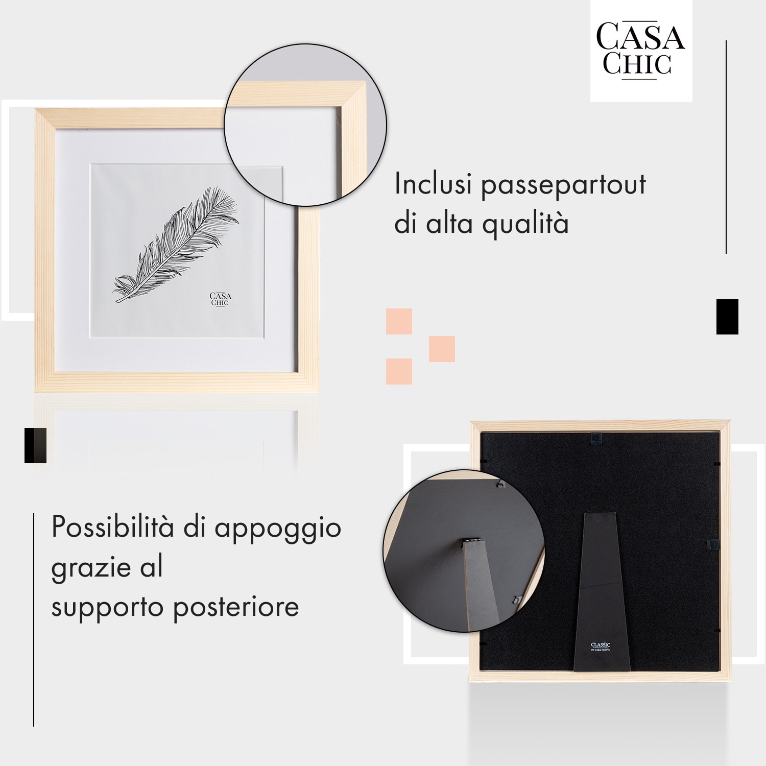 York - Cornice quadrata, 25 x 25 cm, foto, passepartout, vetro Pino